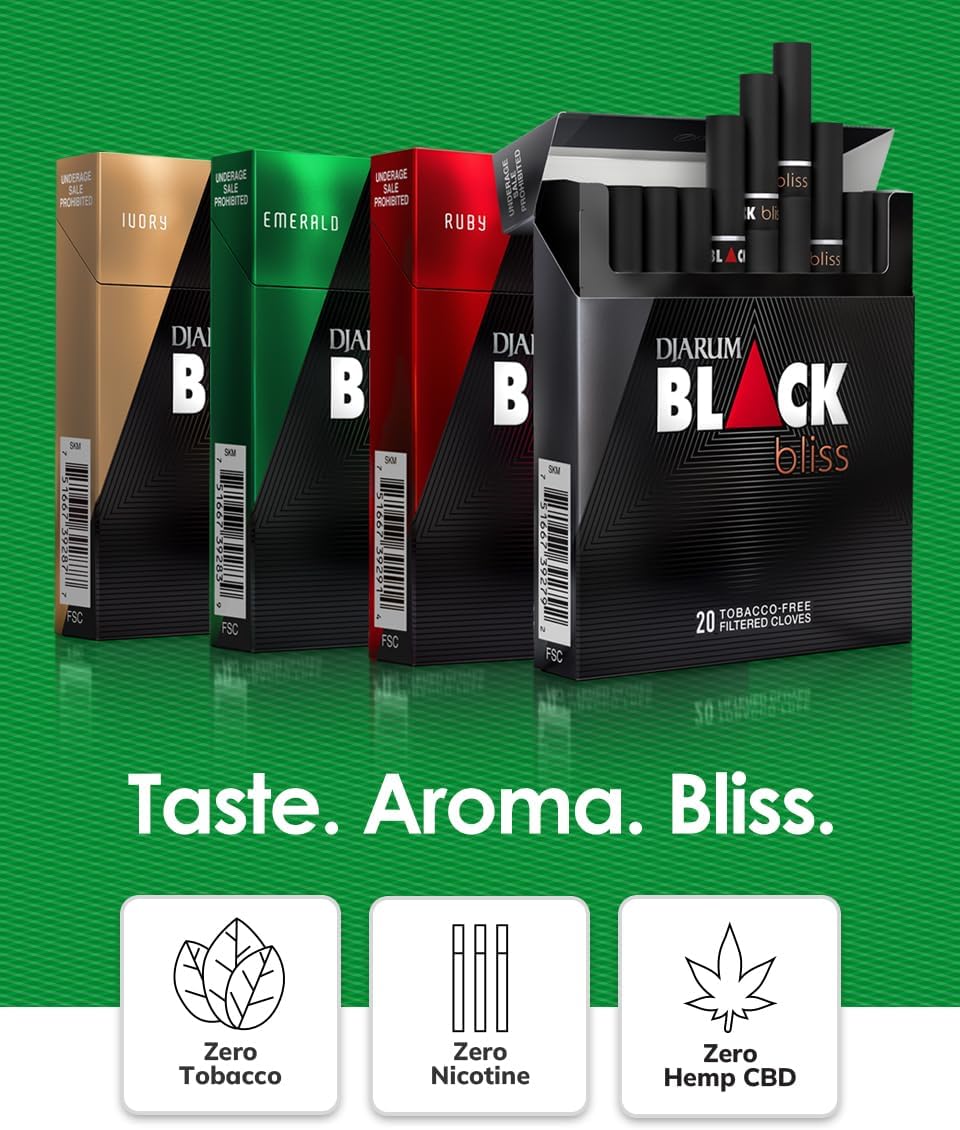Djarum Black Bliss Ruby Clove Filtered Cigarettes - 10 Boxes of 20 = 200 total - incl. Frugal Smoker Sticker
