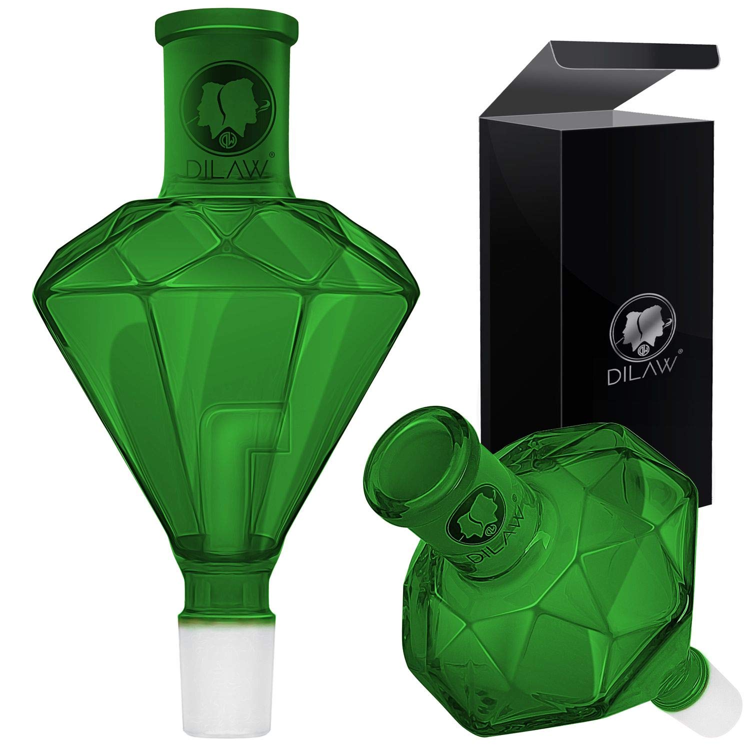 DILAW® Shisha Diamant Molassefänger Totenkopf (aus Glas für (Schliff 18/8) - Wasserpfeife, Vorkühler-Aufsatz Skull Wasserpfeife, Grün