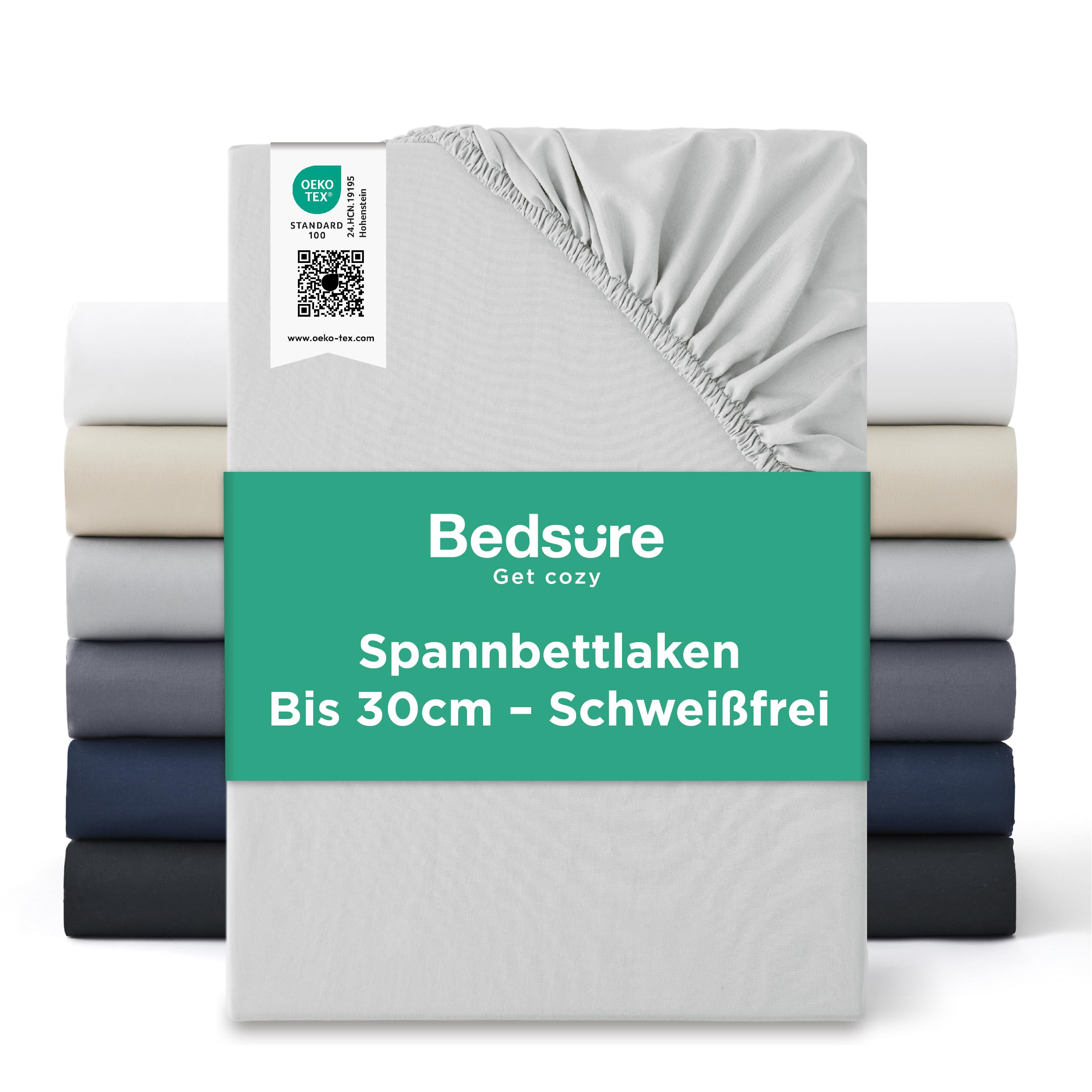 Bedsure Spannbettlaken 90x200cm Bettlaken Spannbetttücher - Oeko-TEX Mikrofaser Bis 30cm für Boxspringbett und Dicke Matratzen, Atmungsaktiv & Schnelltrocknend Spannleintuch mit Gummizug, Hellgrau