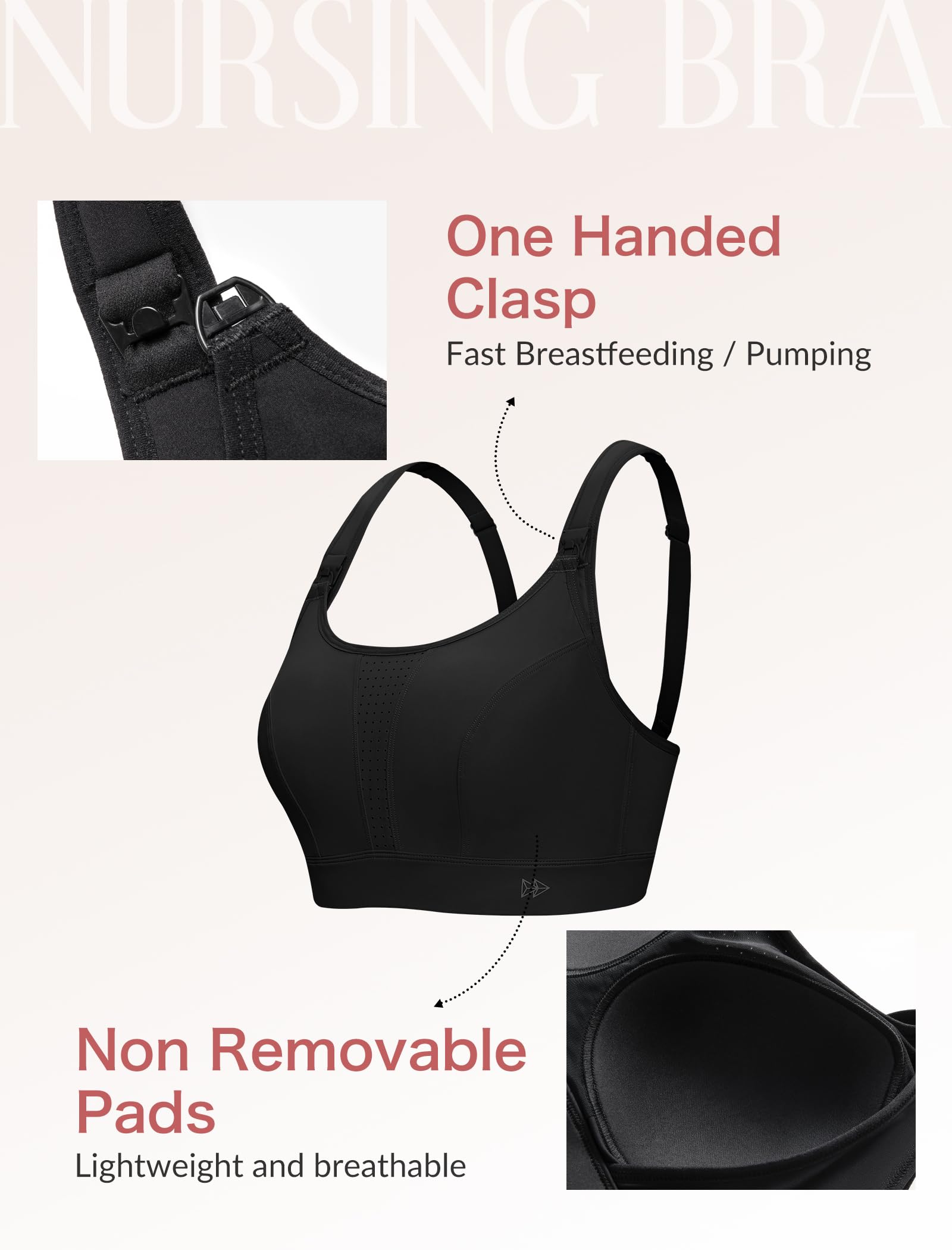 Yvette Soutien-gorge de sport d'allaitement pour l'allaitement, soutien-gorge de maternité rembourré sans fil pour la grossesse