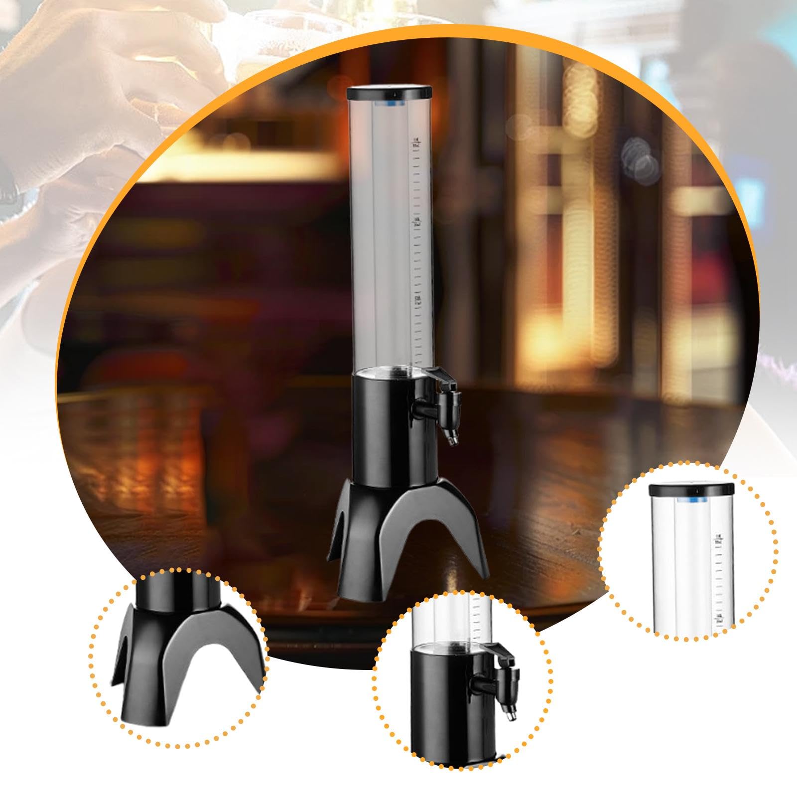 Gralara ​Torre Dispensador de Cerveza y Bebidas Frías – Base Triangular Estable con Tubo Refrigerante –Transparente para Bares, Fiestas y Exteriores, Negro, 1.5l