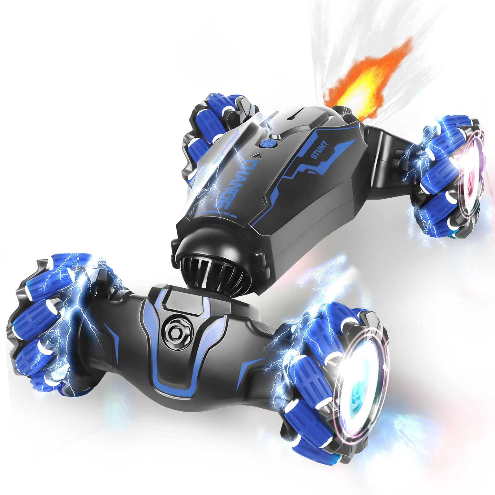 FEIMUOSI Macchina Telecomandata Auto Rc Cars: Stunt Car Toys Gesture Sensing Rc Car Ricaricabile, Transform 360° Rotating Hand Controlled Car con Spray, Regali di compleanno per bambini ragazzi