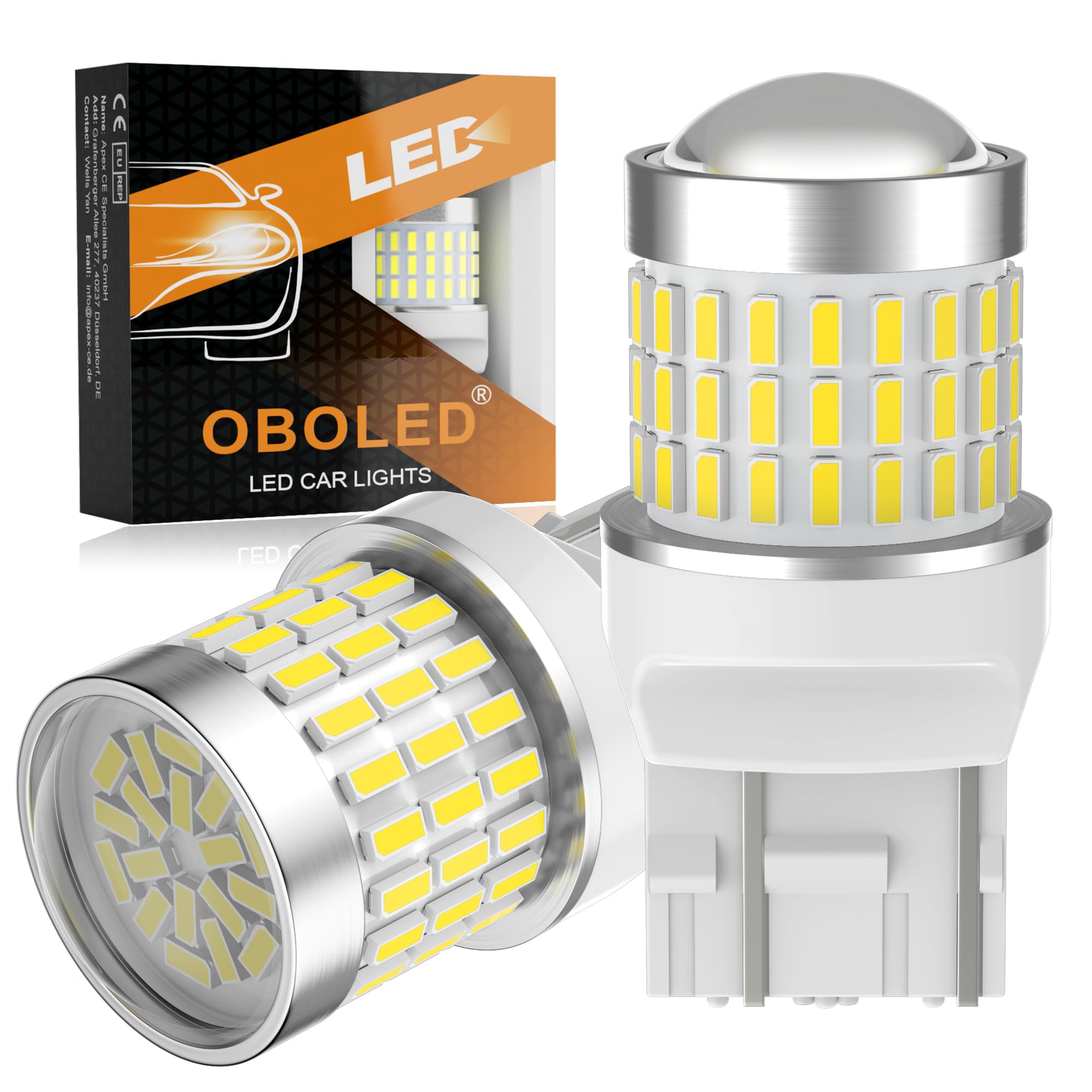 Lampadina LED W21/5W Ambra 3200LM, 12-24V, T20 7443, Per Indicatori E Luci Posteriori, Confezione Da 2