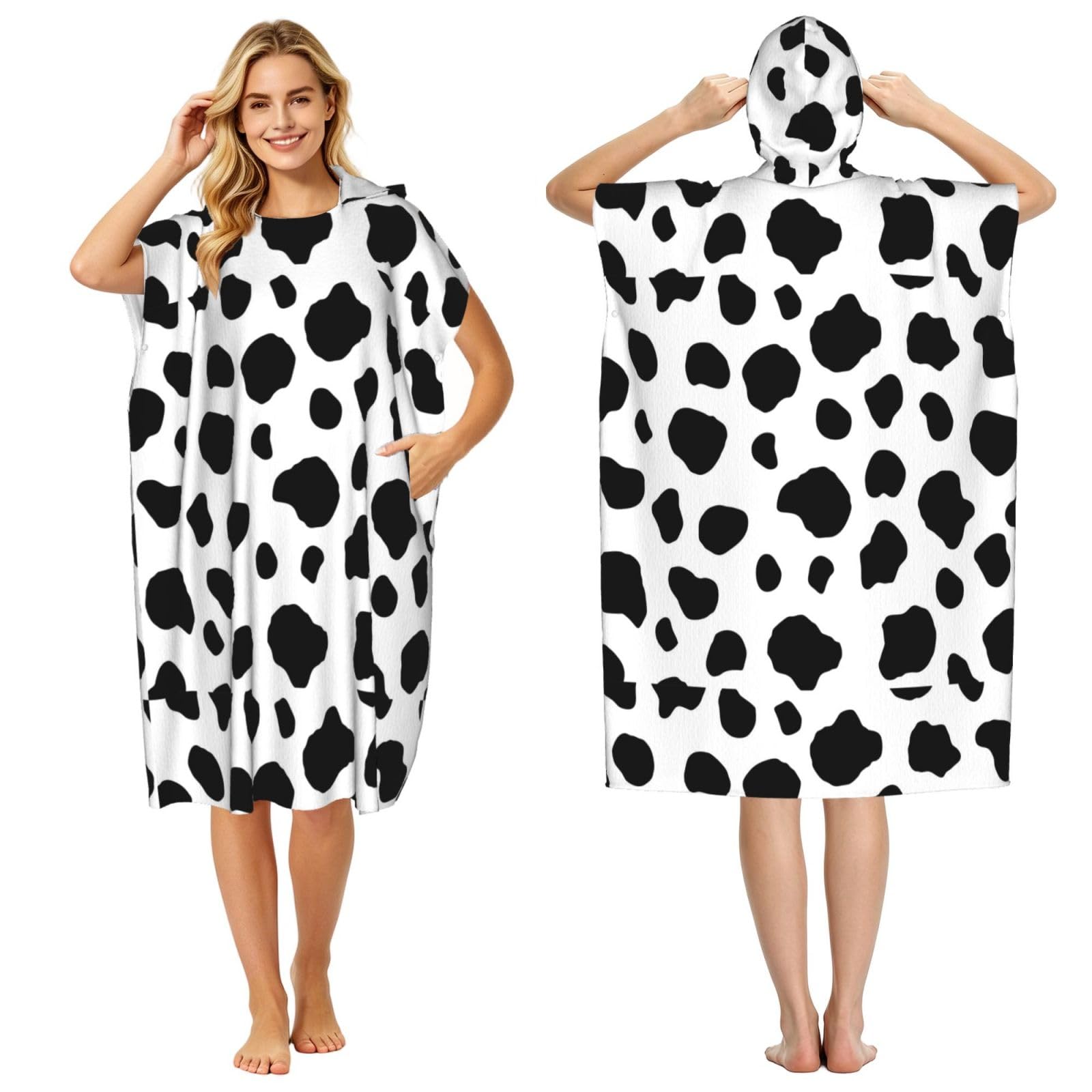 Poadnly Cow Spots, Adult Hooded Beach Towel 90 x 110 cm,Changing Bath Robe, Surf Poncho Towel For Women Men