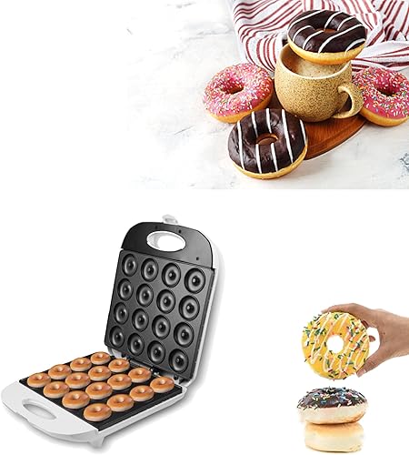 Mini máquina de donas, calefacción de doble cara hace 16 donas con superficie antiadherente máquina de desayuno máquina de donas