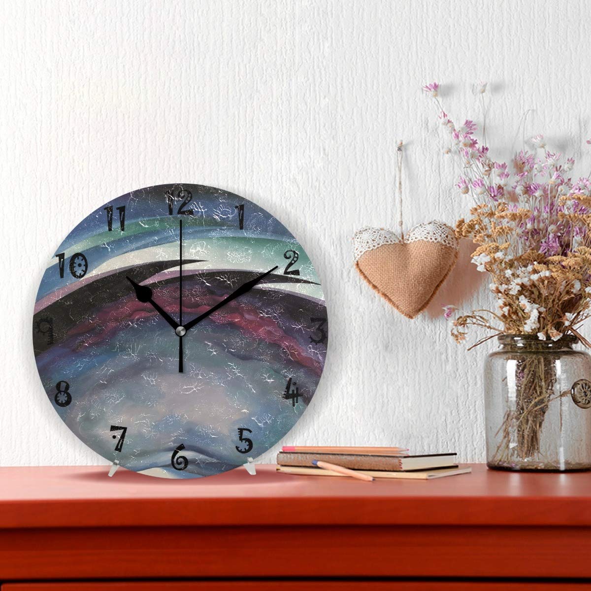 LDIYEU Arte Astratta Colorata Orologio da Parete Silenzioso Decorazione Non Ticchettio Legna Orologio per Ragazzi Ragazze Capretto Cucina Camera da Letto Home Office Scuola Decor