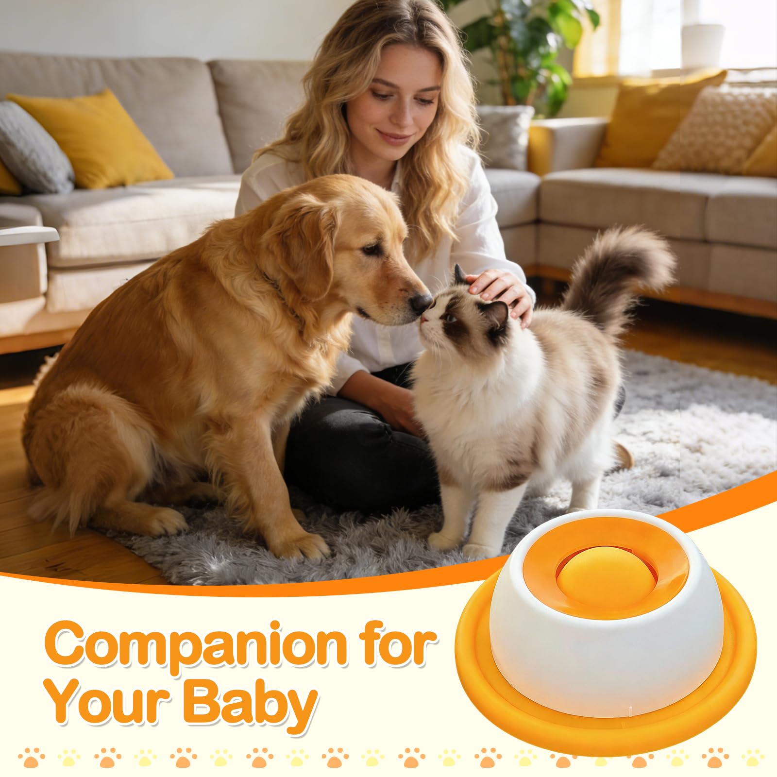 Dog Lick Bowl, Interactive Lick Sphere for Dogs Cat, Slow Feeder Dog Bowl for Anxiety Relief, Non-Slip Licking Bowl with Rotating Ball, Healthy Diet Food Container (Yellow,1pc) — view 9