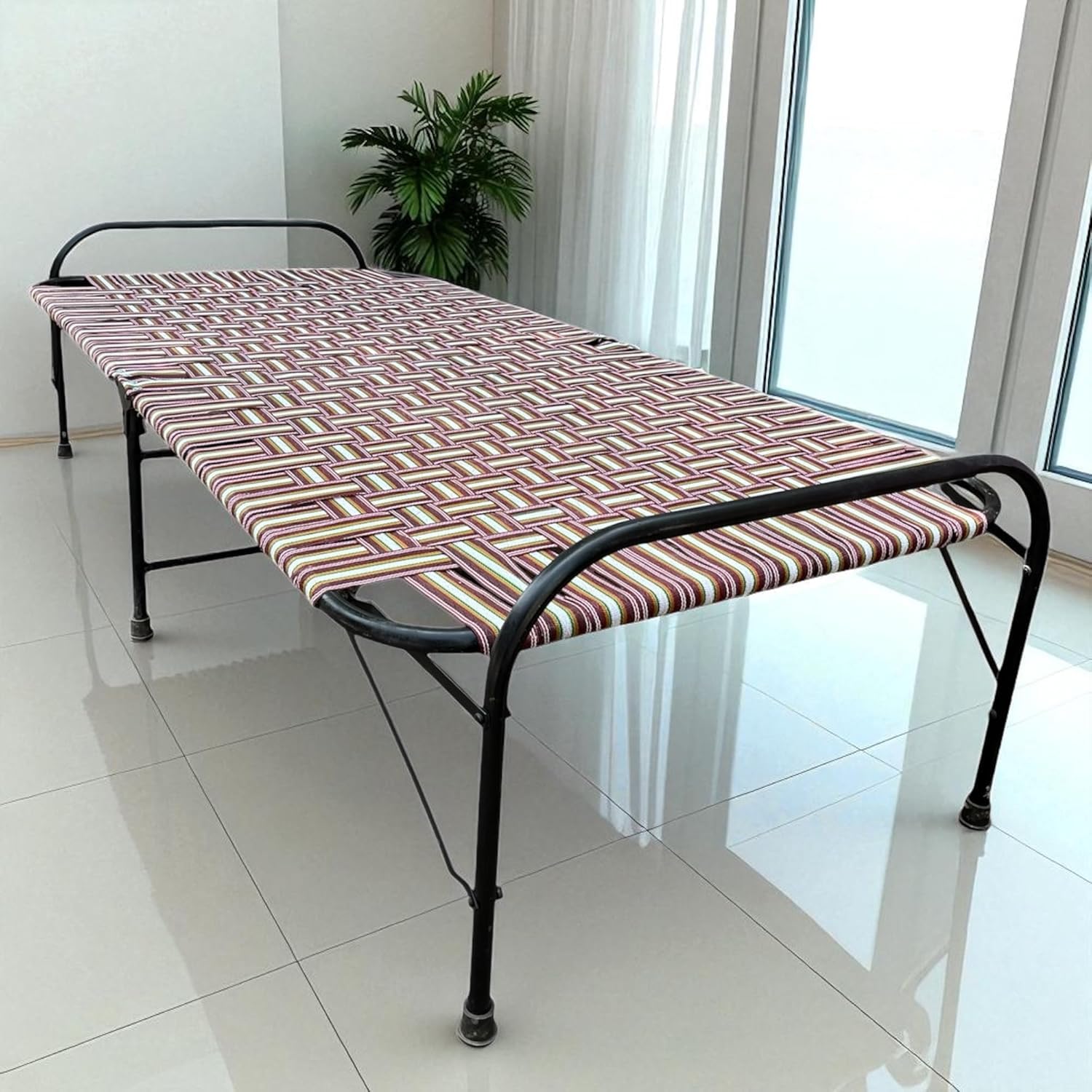 CRAFTCANE Folding Bed 6x3 Ft Single Bed for Adults & Students | Portable Foldable Cot for Home, Hostel & Guest Use | Strong Metal Frame with Fabric Top 1