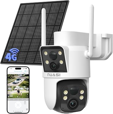 4G LTE Solar Cámara Vigilancia Exterior, Cámara de Doble Lente 2K+2K con Panel Solar, Cámara de Seguridad Exterior con AI Detección Humana PIR, Visión Nocturna a Color, Audio Bidireccional