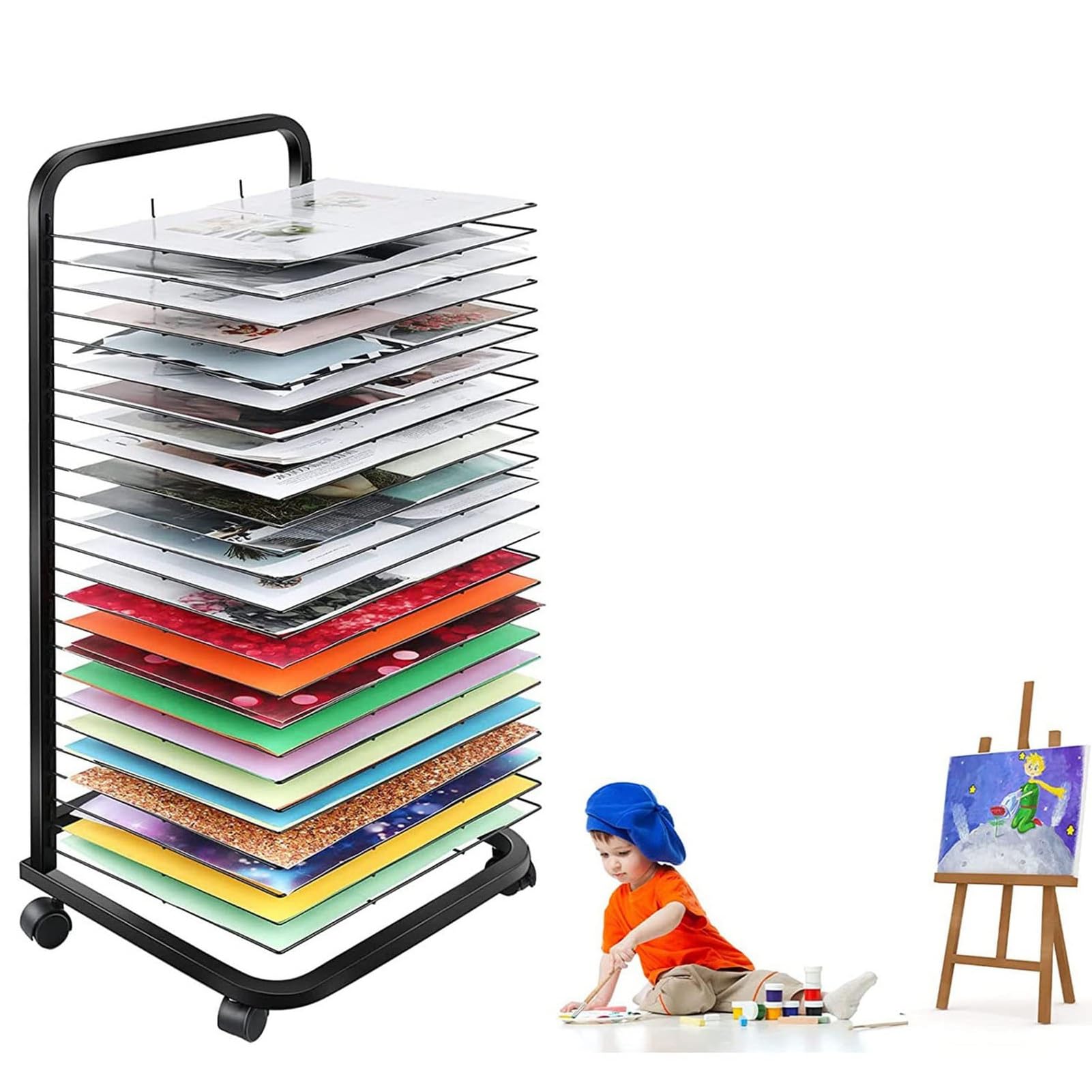 Aioneer Paint Art Drying Rack - Sturdy Metal Art Rack, Efficient And Organized Drying Rack Art For Students' Masterpieces, Space Saving Rack, Stack Rack For Painting, Drawings, A-25-layer