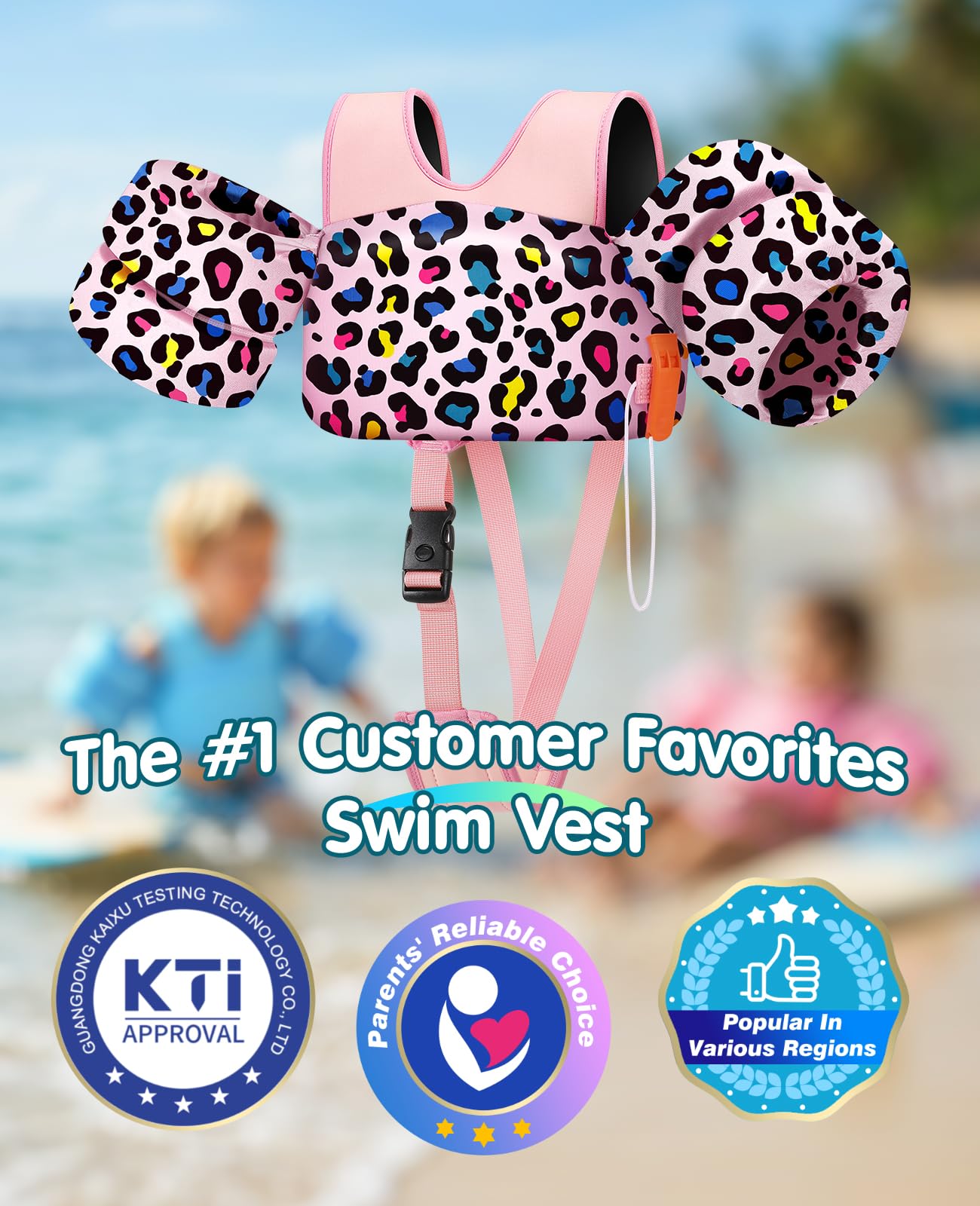 HeySplash Schwimmflügel für Kinder, Schwimmweste mit Verstellbar Schultergurt, Kinder Pool Schwimmjacke für 13-30/22-44 Pfund, Kleinkind Schwimmtrainer für Alter 2-6 Kinder Schwimmen Lernen