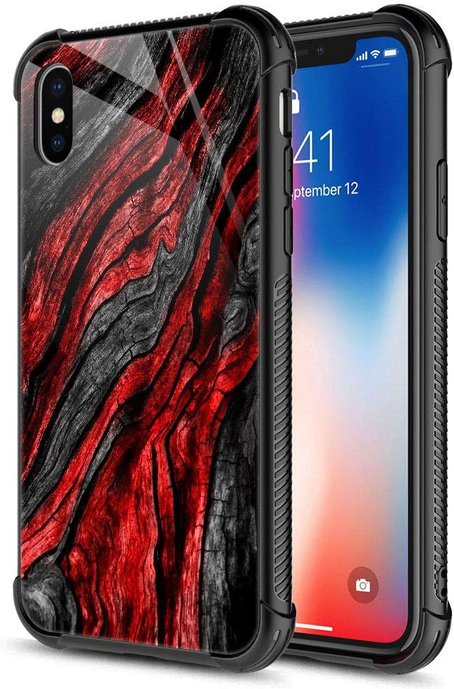 Compatible with iPhone Xs Max Case,for iPhone Xs Max Cases for Men Boys, Black Red Wood Grain Pattern Design Shockproof Anti-Scratch Case