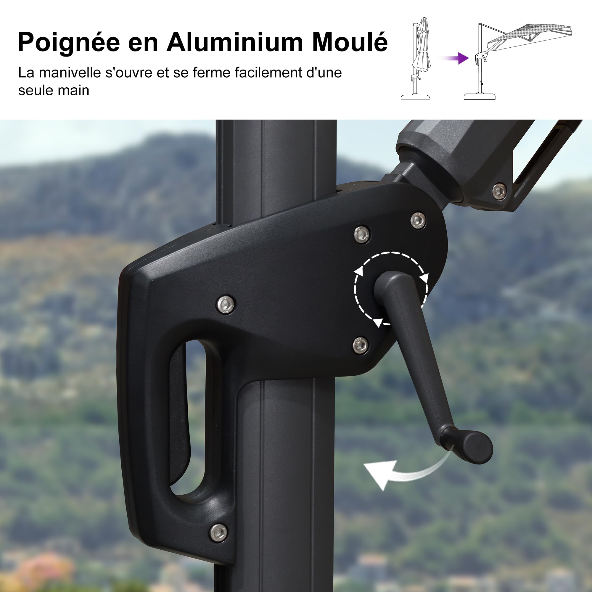 PURPLE LEAF Parasol Déporté 3 x 2 m Gris Inclinable avec Pied de Croix | Inclinaison bidirectionnelle, Surface d'ombre agrandie, Rotation à 360°, 5 niveaux d’inclinaison, Parasol de jardin extérieur