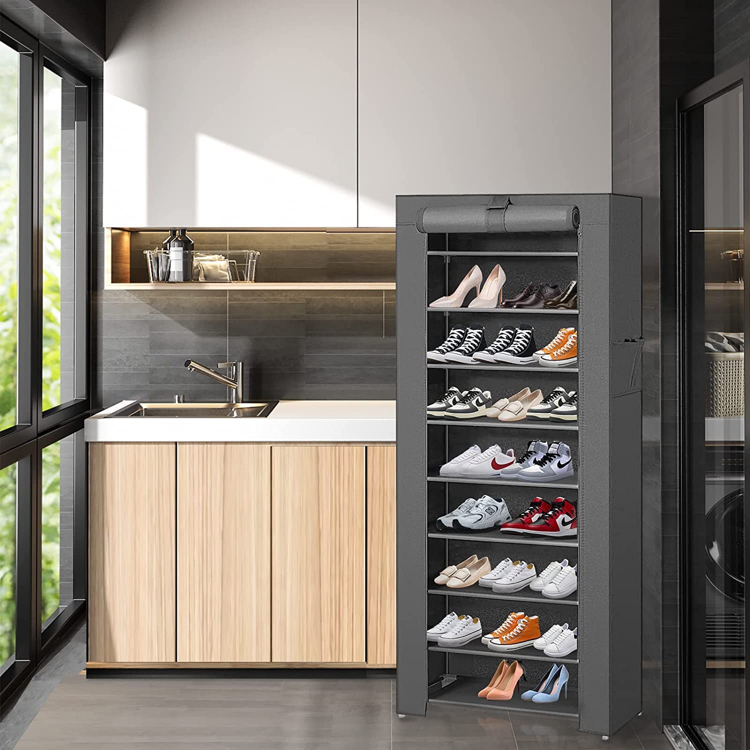 LANTUS Armoire de Rangement,Garde-Robe Penderies pour Chambre d'adulte,Penderie de vêtement Pliable,Porte-vêtements Pliable,pour Vestiaire, Chambre, Salle d’étude (60 * 30 * 160cm Gris foncé)