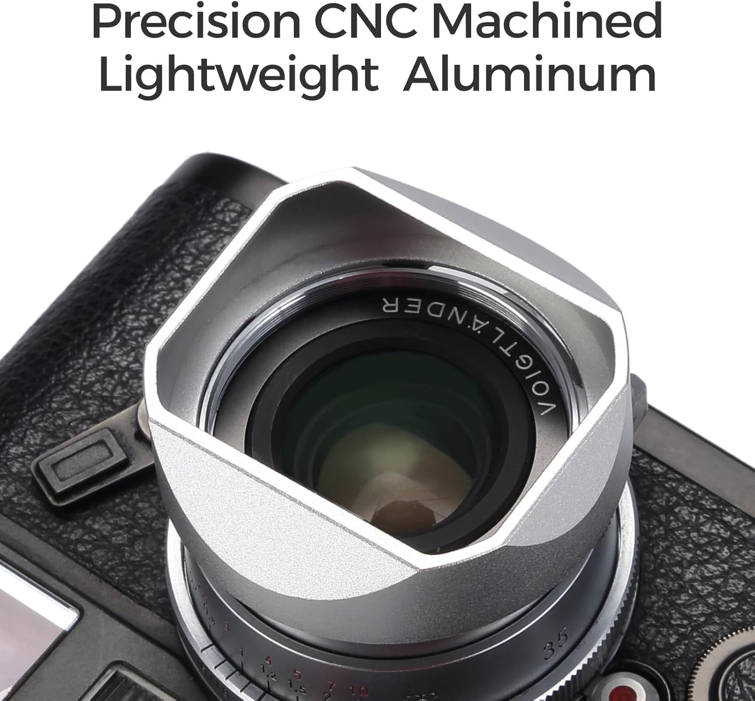 Metal Square Lens Hood (with Cover), Compatible with for Voigtlander Nokton 35mm F1.5 Type I & II Replace LH-12 (Aluminum Alloy-Silver)