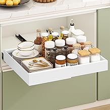 Removable Telescopic Drawer for Kitchen with Adhesive, Sliding Cabinet Drawer Organizer, Adjustable Width 30.5-51.5 cm, Storage Organizer for Home/Kitchen/Bathroom/Living Room, White