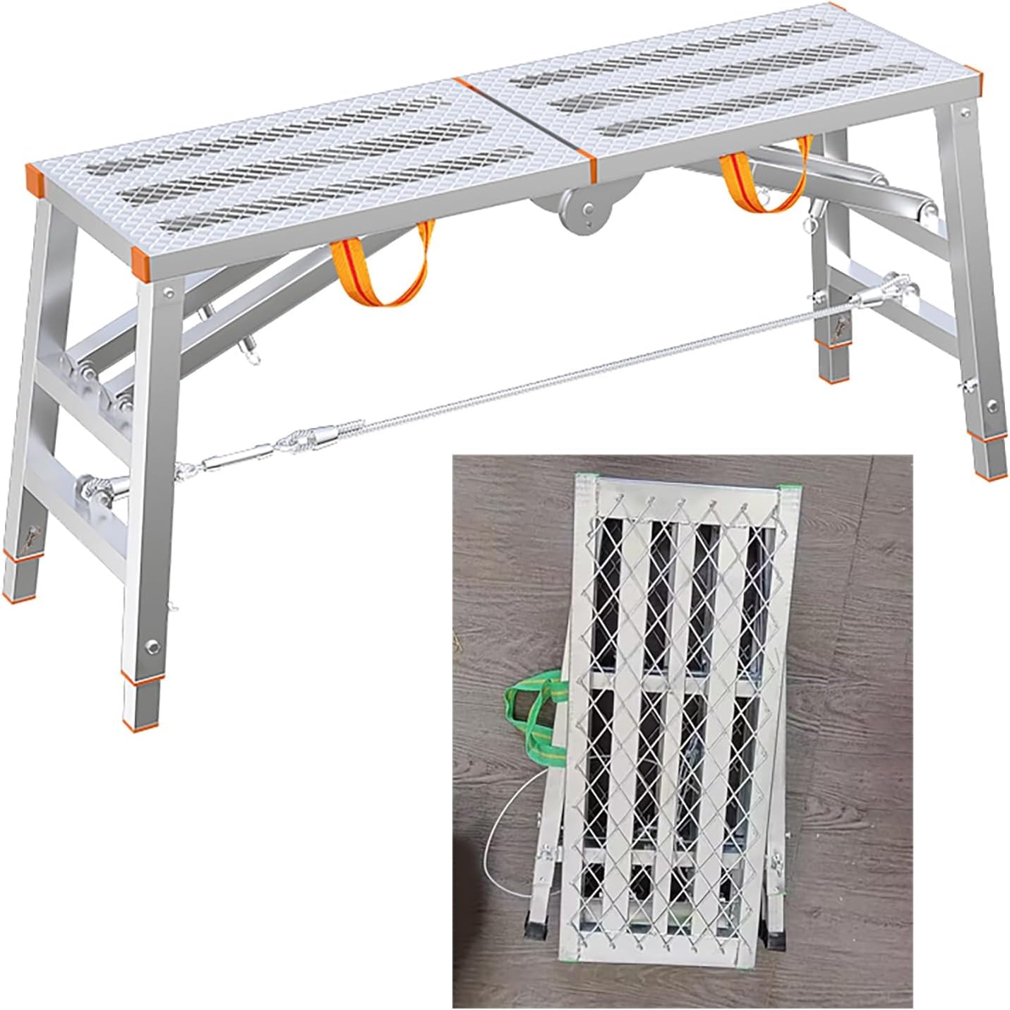 Scaffolding Foldable Scaffold Platform with Non-Slip Mesh, Portable Scaffolding Equipment Home Improvement, Work Steel Step Ladder Easy to Carry/Store(W-30cm(11 3/4"),L-140cm(55 1/8"))