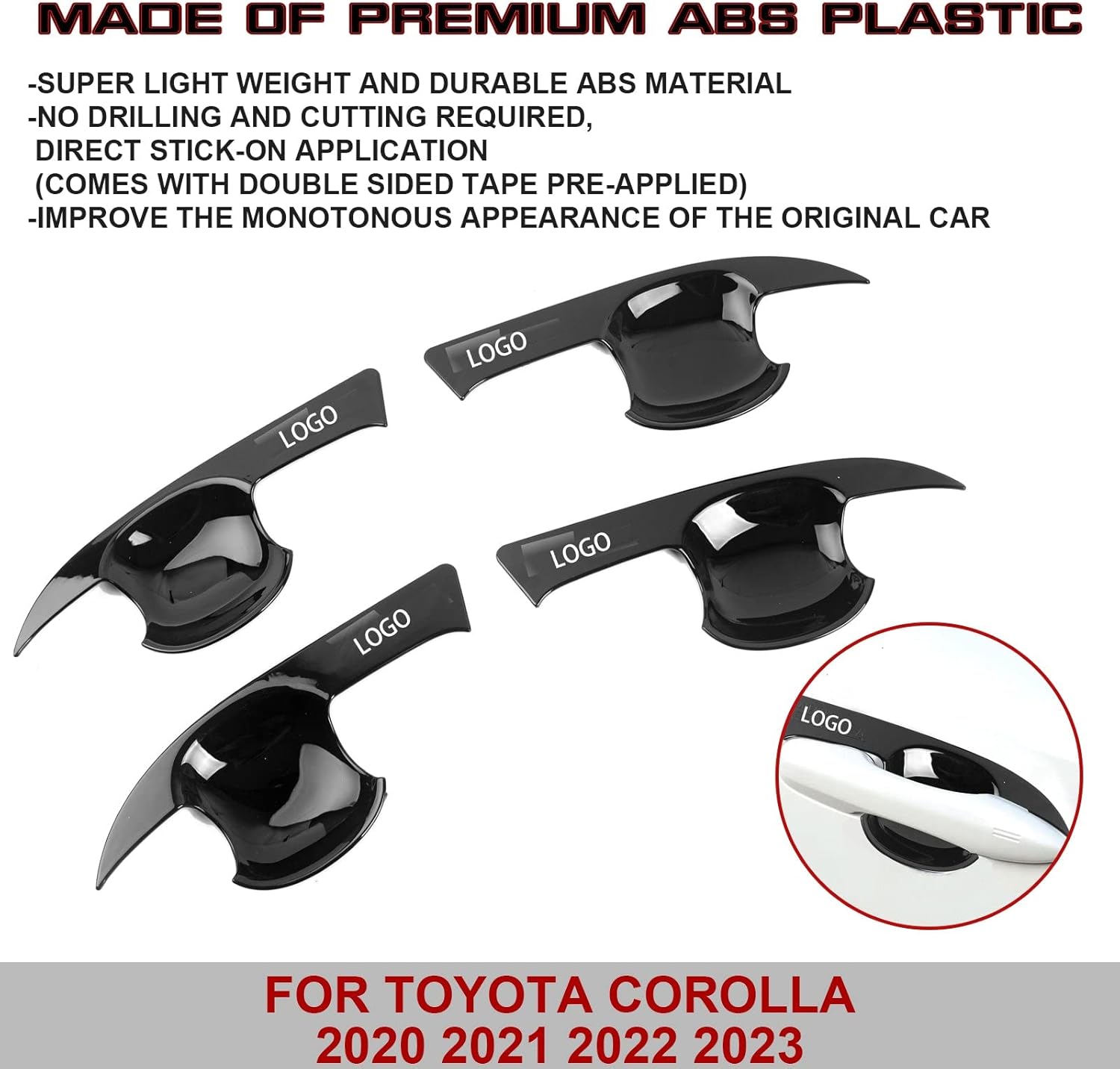 x xotic tech Set(4Pcs) Gloss Black Exterior Door Handle Bowl Cover Trim Panel Frame Compatible with Toyota Corolla 2020 2021 2022 2023 2024 2025 2026