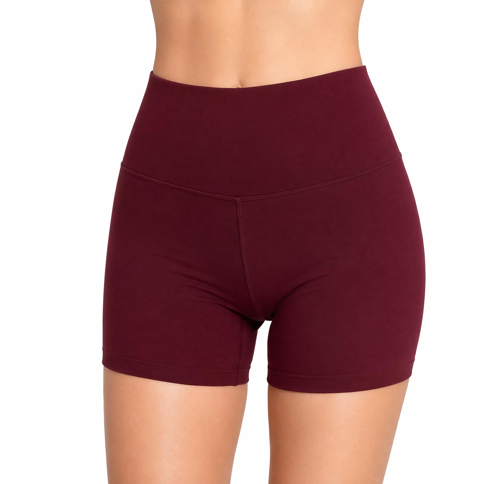 DATEFUN Pantalones cortos deportivos para mujer, cintura alta, opacos, color rojo vino