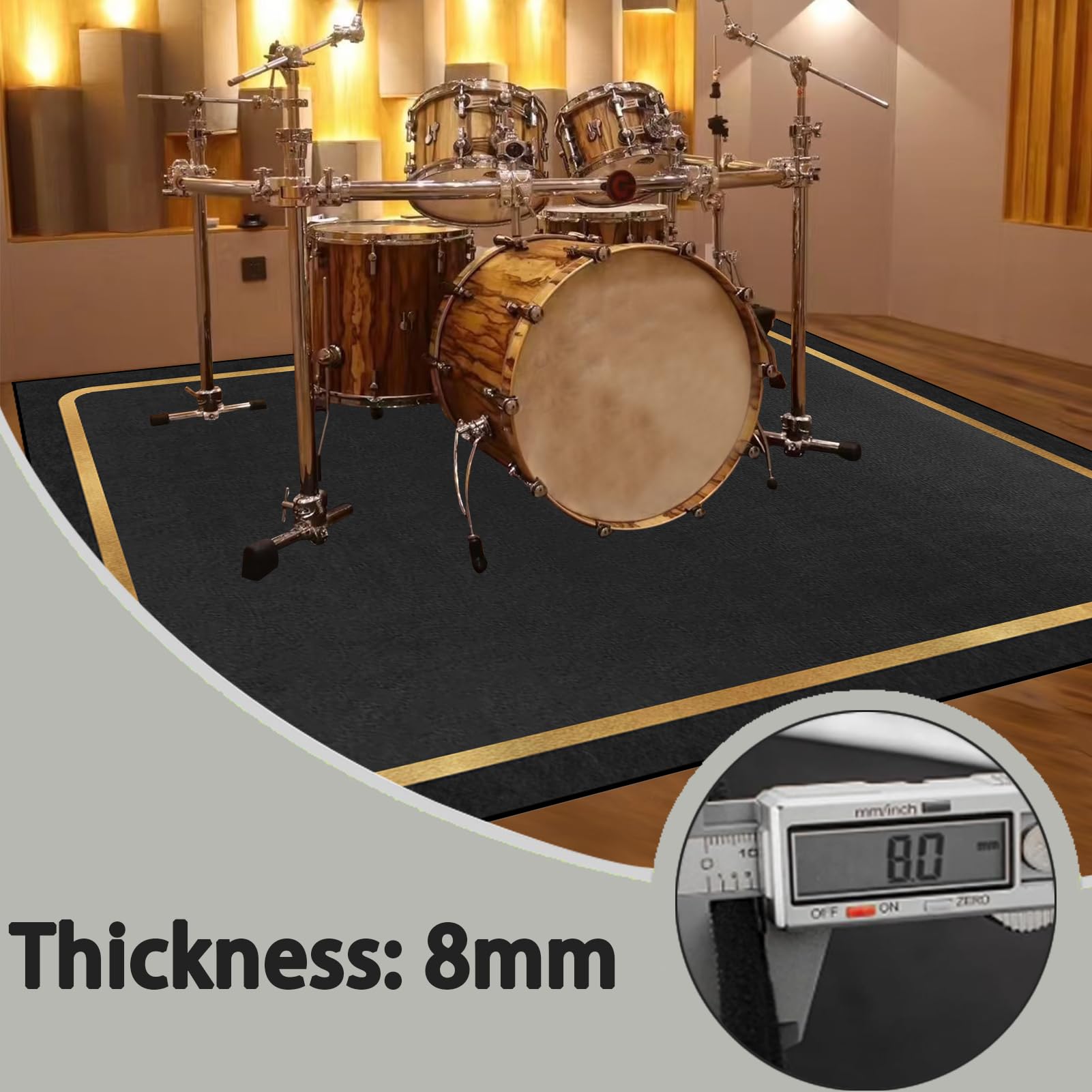 Professionelle Trommelteppich Schlagzeugteppich Schalldicht Drum Teppich rutschfest Musikinstrumente Bodenmatte Elektronisches Jazz Schlagzeug Kit für Bass Snare Drum Schlagzeug Teppich 200 x 160 cm