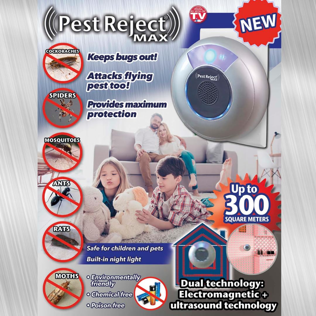 MAX, Repelente Efectivo de plagas, Insectos y roedores, Más Potente y Más Efectivo, Tecnología Electromagnética + Ultrasonido, Frecuencia Variable (1 Unidad)