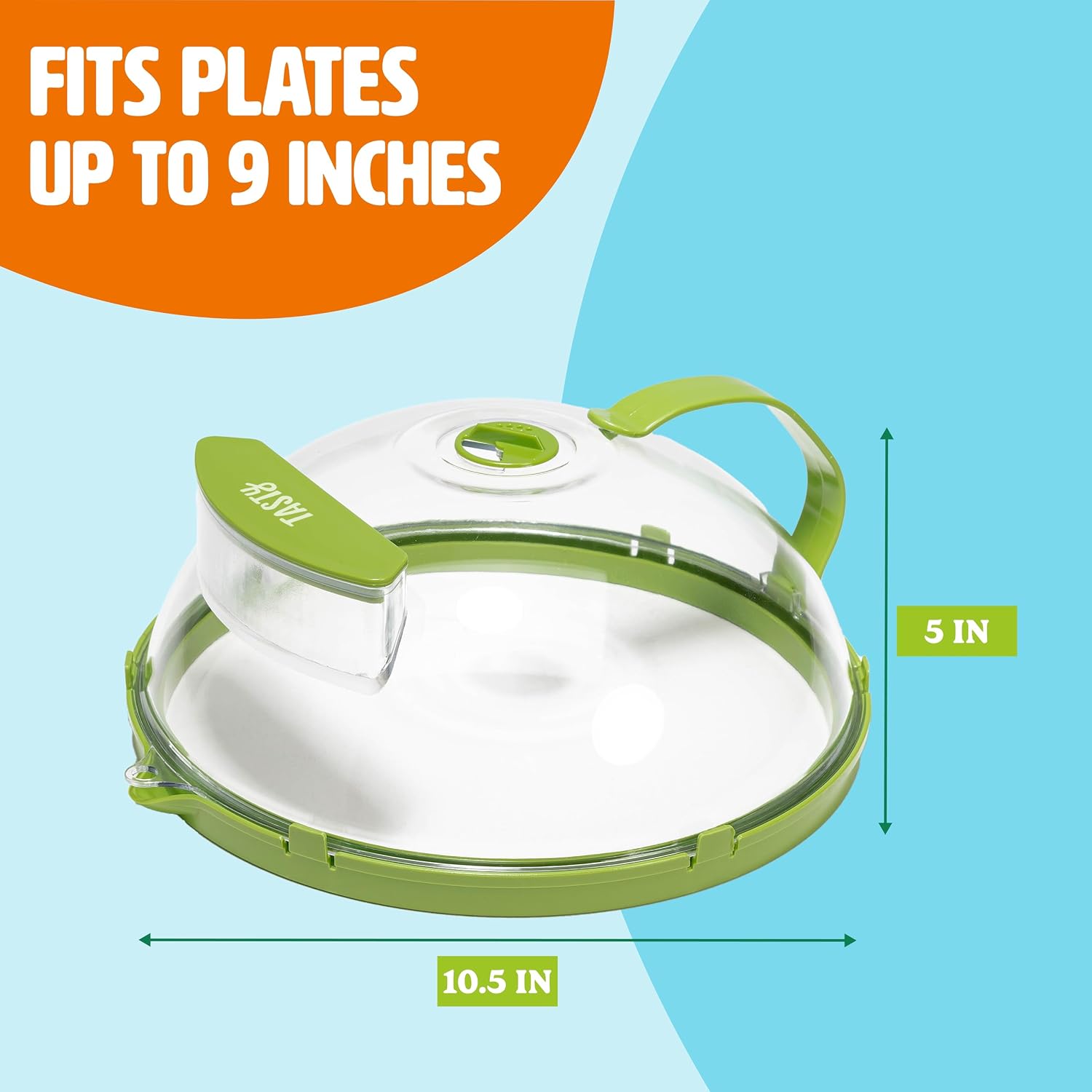 Tasty Microwave Splatter Cover with Built in Water Steamer & Reservoir, Fits Plates up to 9", Helps Retain Moisture and Taste, Keeps Microwave Clean, Dishwasher Safe