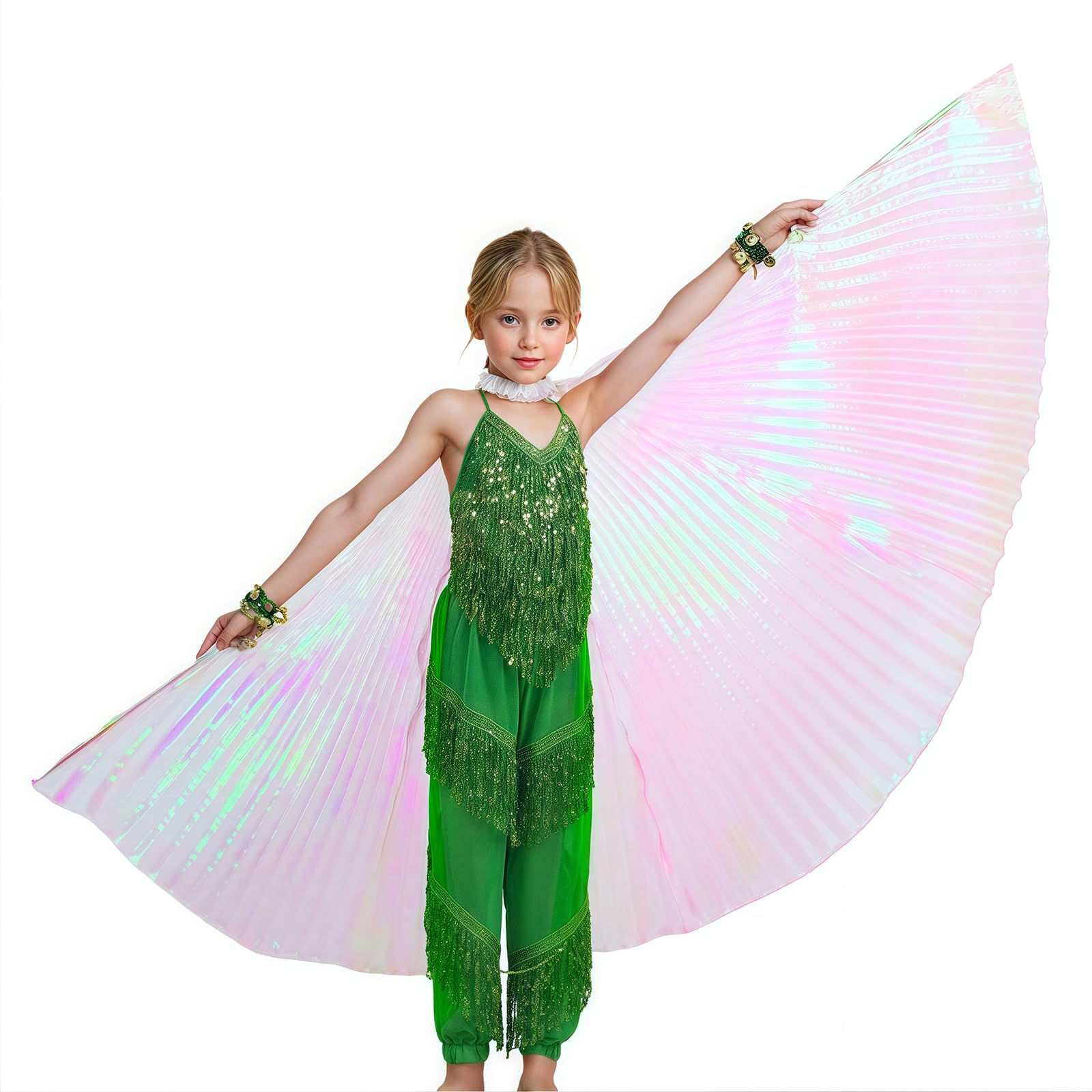 Baisdan Kids Isis Wings (Wings + Stick+ Carrying Bag) Belly Dance Performance Costumes for Girls Pink, Pink/ - Image 4