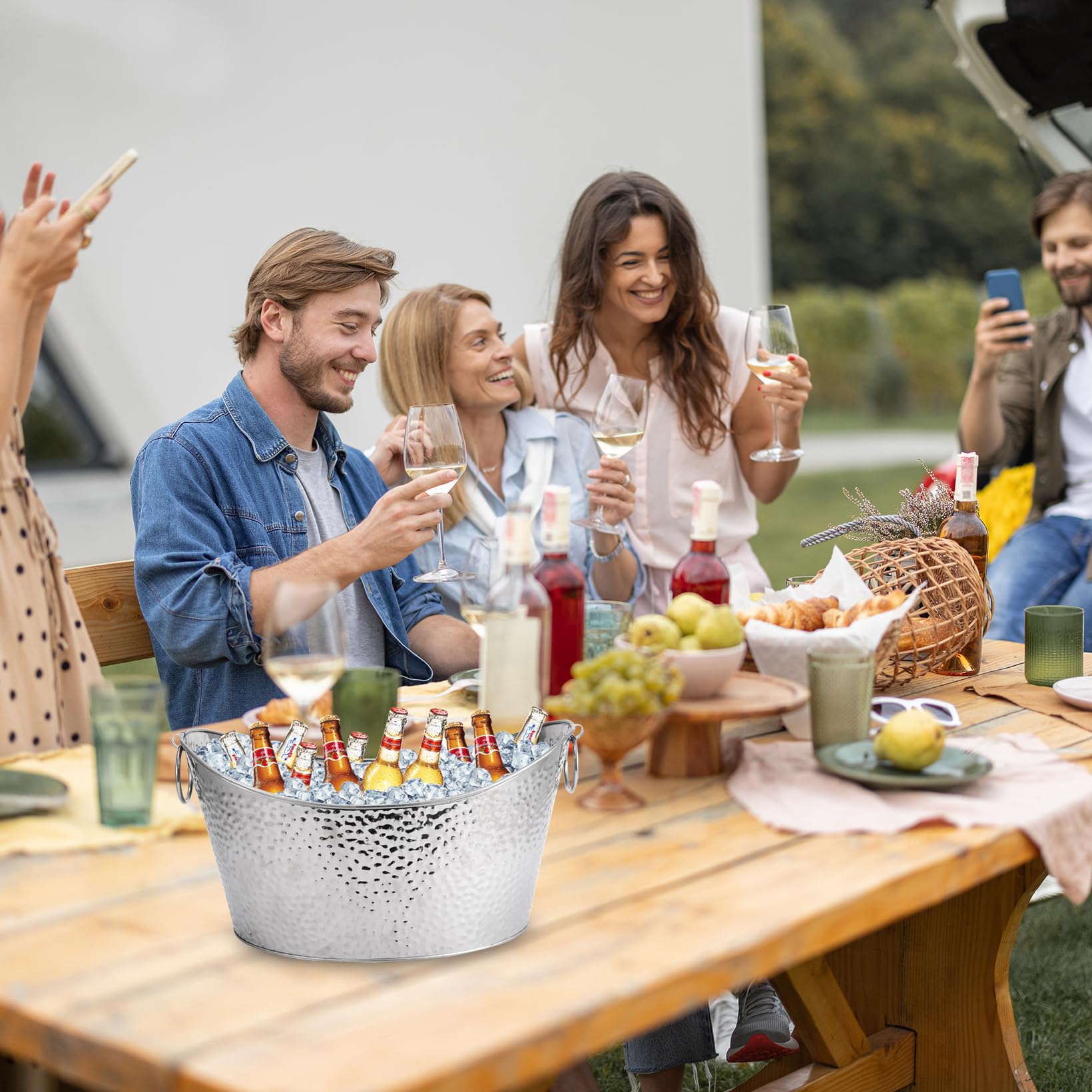 Cubo de hielo grande de acero inoxidable de 12 litros para fiestas, cubo de bebidas grande con asa, cubo de cerveza, cubo de champán, para familias, fiestas, picnic, bares, clubes