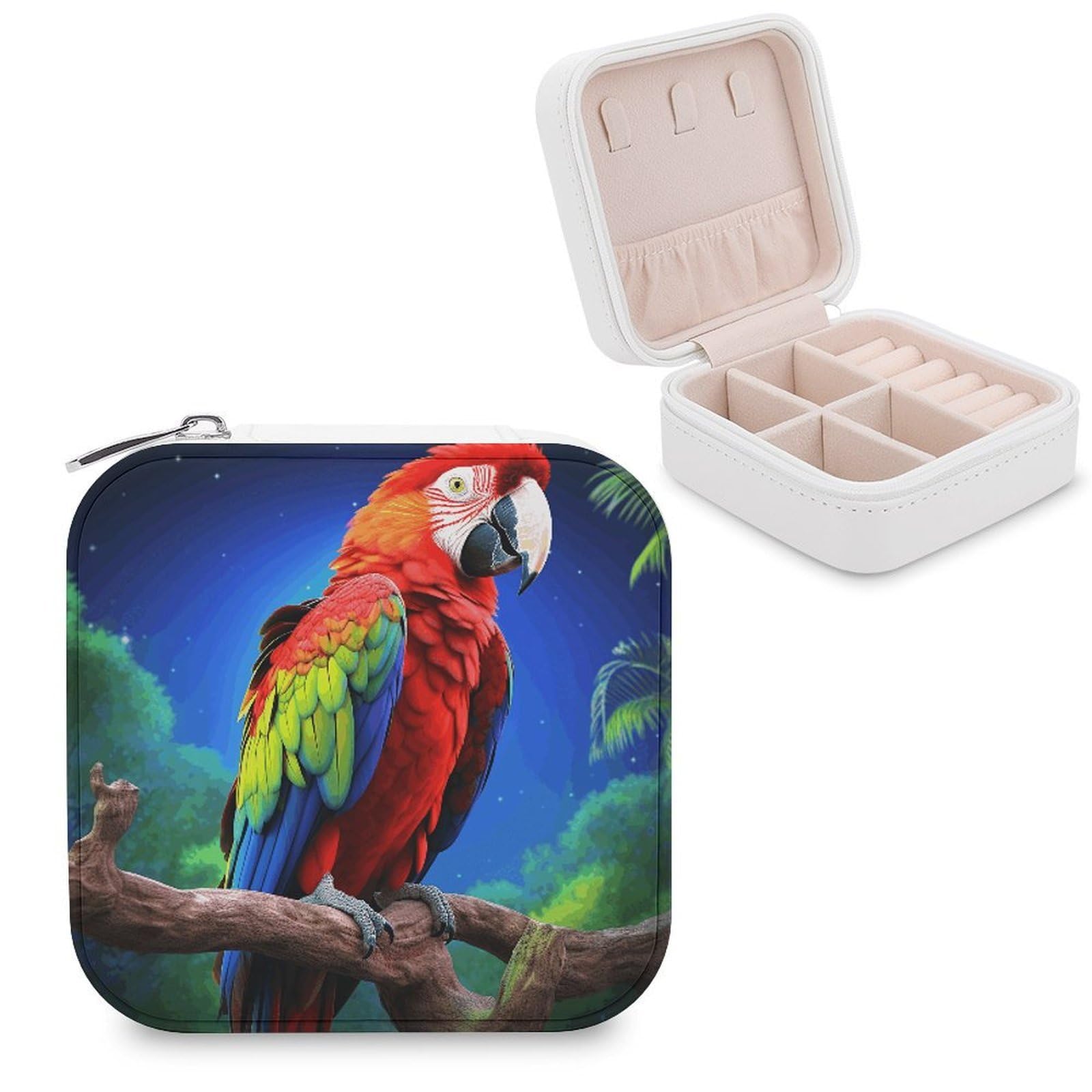 JTREHY Travel Parrot Jewelry Case Portable Display Storage Box PU Leather Mini Jewelry Travel Case Personalized Travel Jewelry Organizer Small Jewelry Box for Women