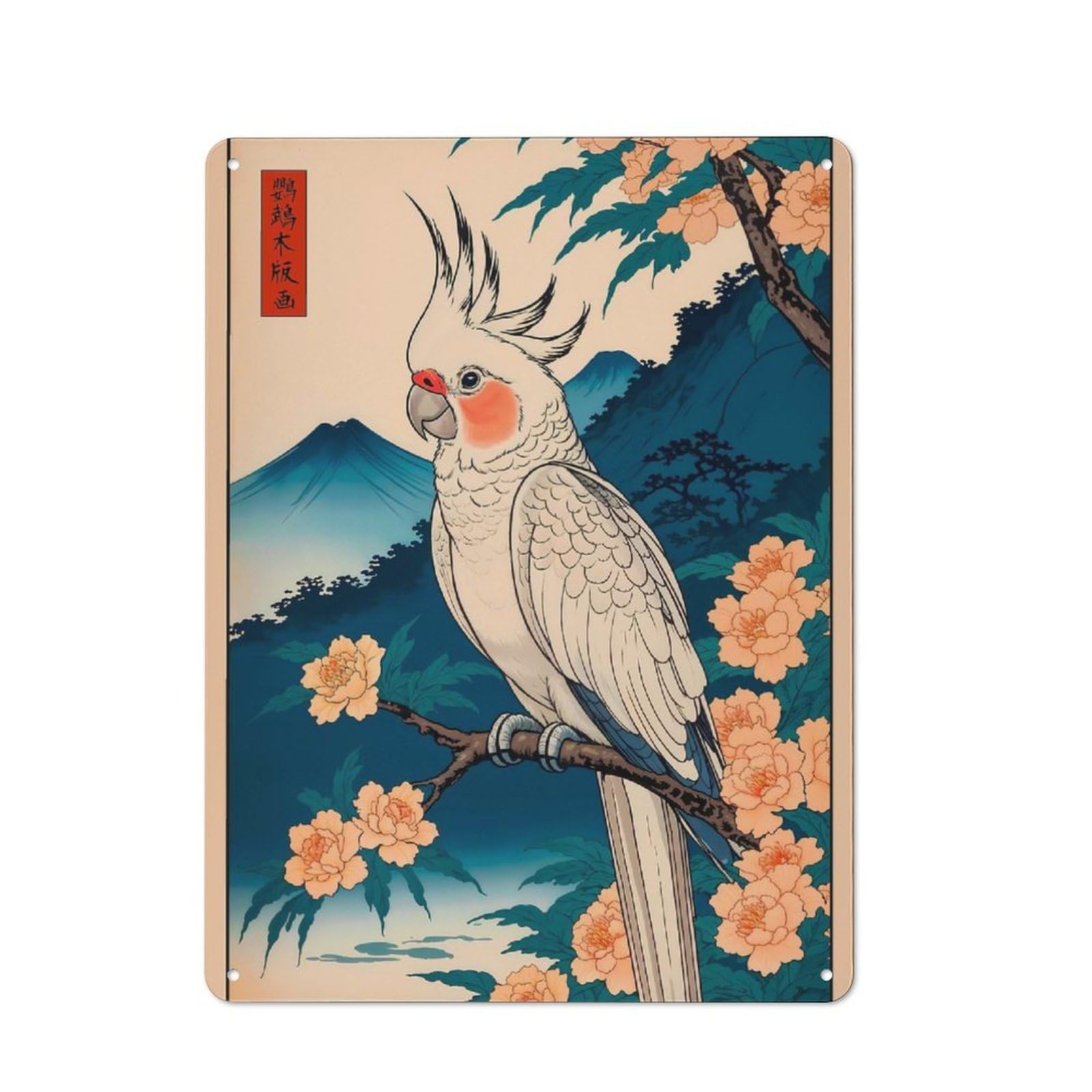 Junmoney Parrot Bird Japanese Art Retro Metal Wall Sign 40X30cm Featuring For Hallway Wall, For Garage, Workshop And Man Cave Decoration