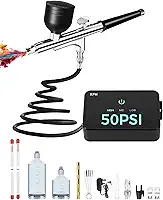 Kit de aerógrafo com compressor de ar, escova de ar de alta pressão de 50 PSI com conjuntos de bocal/limpeza de 0,2/0,3/0,5 mm, ideal para modelagem, pintura, unhas, maquiagem e decoração de bolos