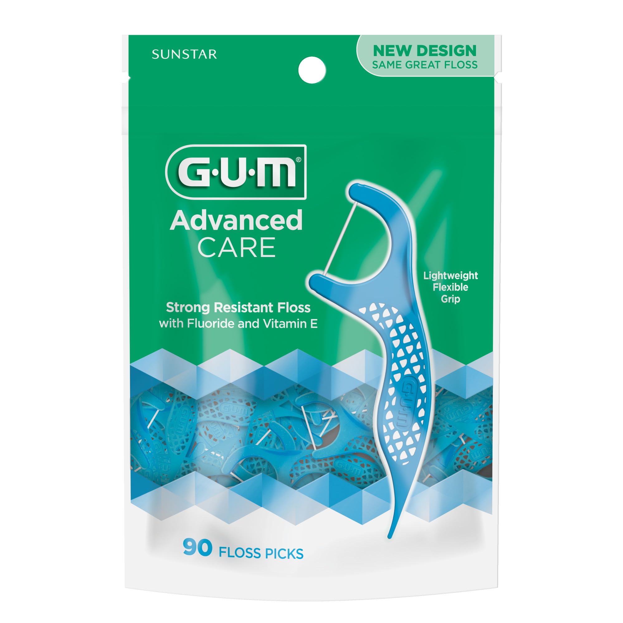 GUM - 888DF Advanced Care Flossers, Fresh Mint Dental String Floss Picks, E Vitamini ve Florür, 90 Adet