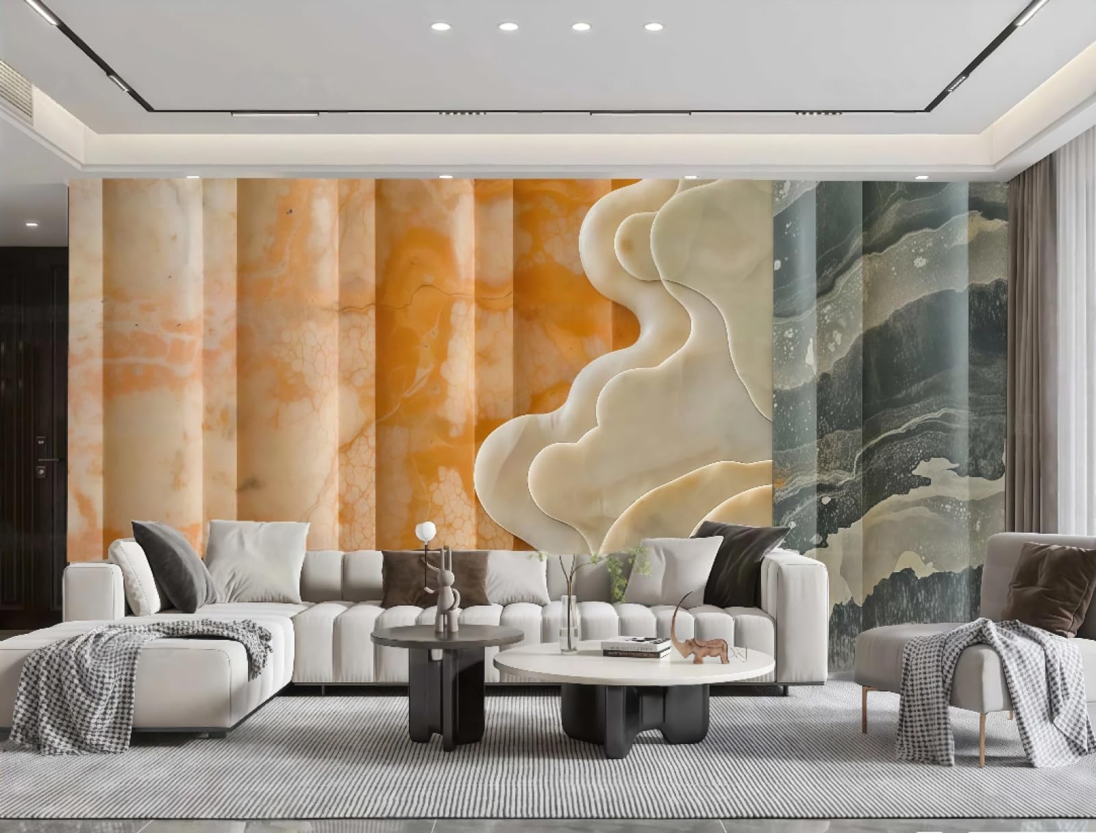 Tapeta nowoczesna prosta pomarańczowa sztuka Xiangyun jadeit tłoczony marmur obraz telewizor sofa tło tapeta salon restauracja kawiarnia ścienna, 3D, 150x105cm