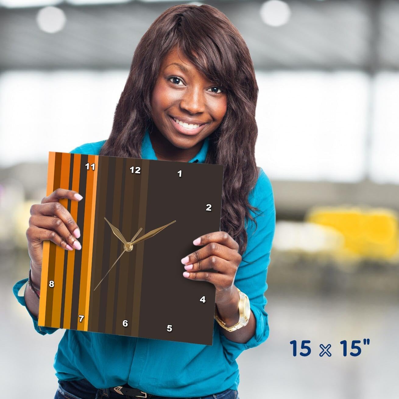 3dRose dpp_30053_3 Funky Retro Stripes Orange-Wall Clock, 15 by 15-Inch