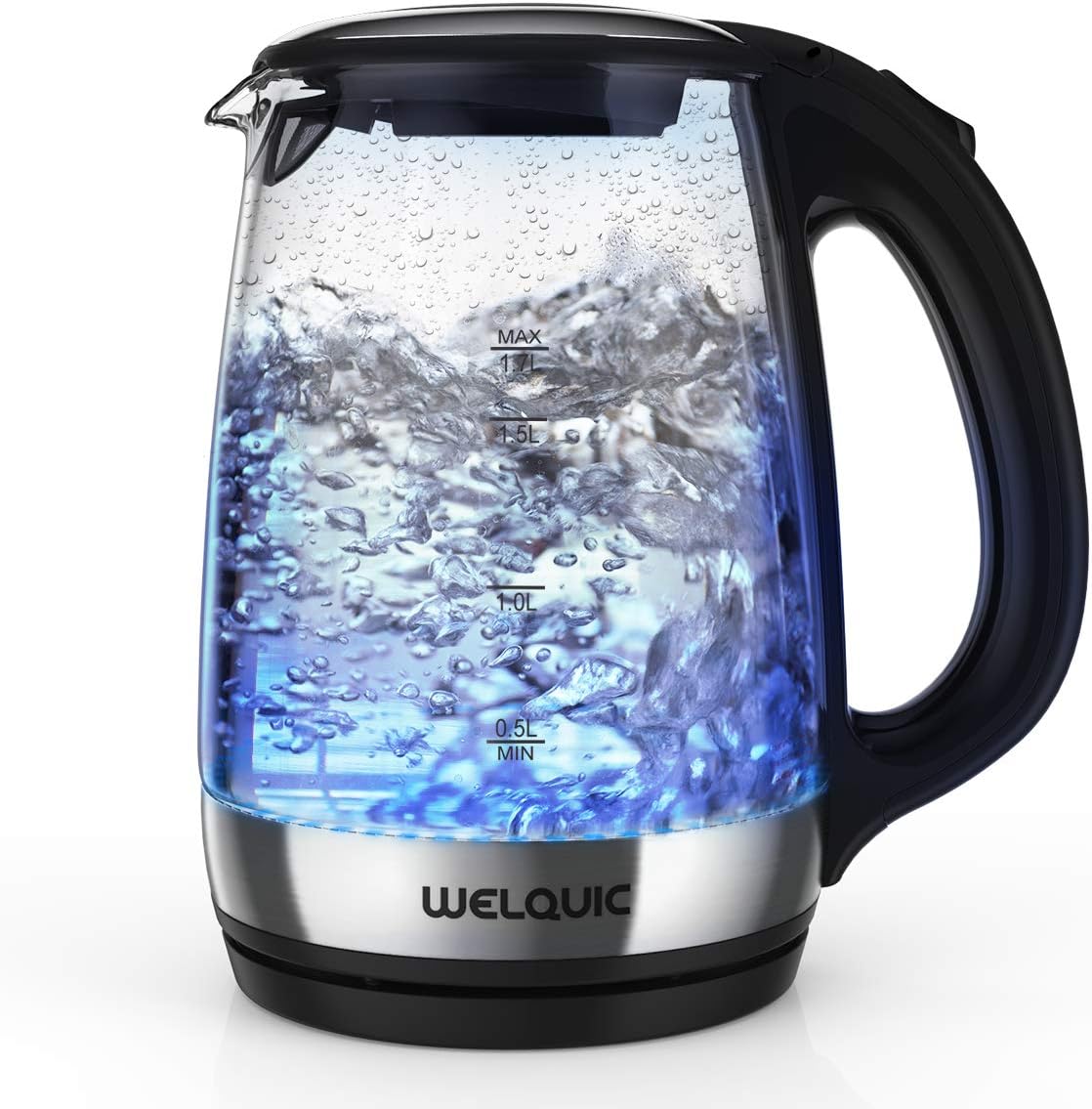 WELQUIC Electric Kettle Hot Water Heater 1.7L High Capacity for Tea and Coffee with Built-in LED Light Supports Fast Boiling Technology and Reusable Water Filter BPA-Free and LFGB Certified