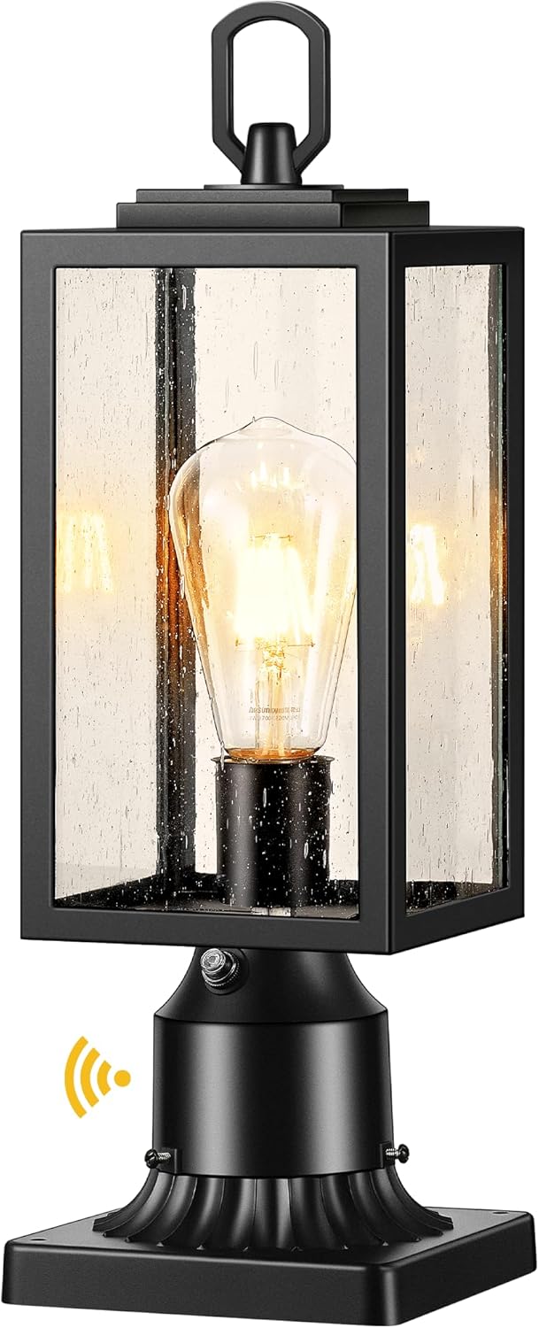 Hifeelen Dusk To Dawn Outdoor Post Lights - Auto-Sensing Lamp Post Light Fixture Aluminum & Shatterproof Glass, Weatherproof Lighting For Driveway Columns, Garden Gates, Pool Patios (Black, 1-Pack - View #6