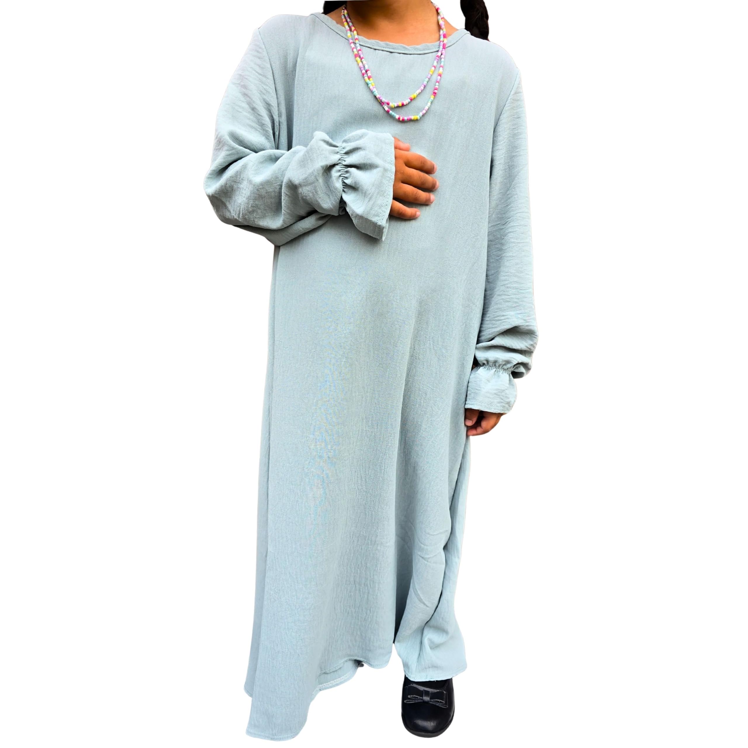 Yaqeen Girls Mint Abaya Dress For Kids 6–12 | Islamic Modest Dress For Muslim | Long Sleeve Kids Abaya | Lightweight Crepe | Prayer, Ramadan, Eid (, 10 Years)