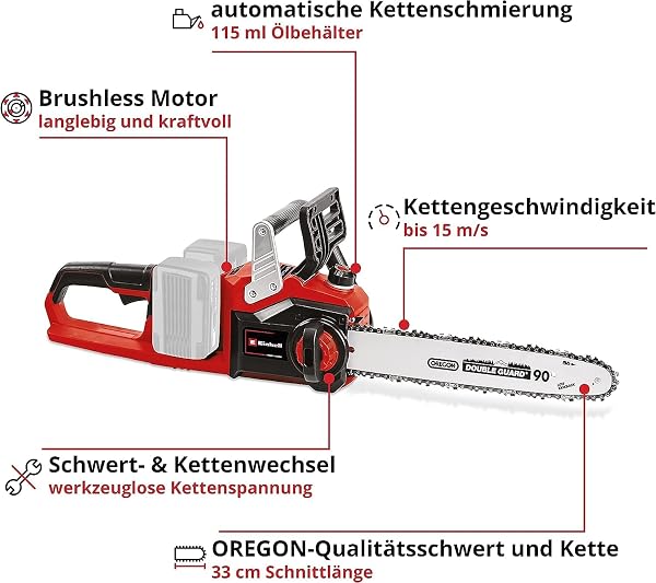 Einhell Professional Akku-Kettensäge GP-LC 36/35 Li-Solo Power X-Change (Li-Ion, 36 V, 33 cm Schnittlänge, 15 m/s Schnittgeschwindigkeit, bürstenloser Elektromotor, ohne Akku & Ladegerät) - 3