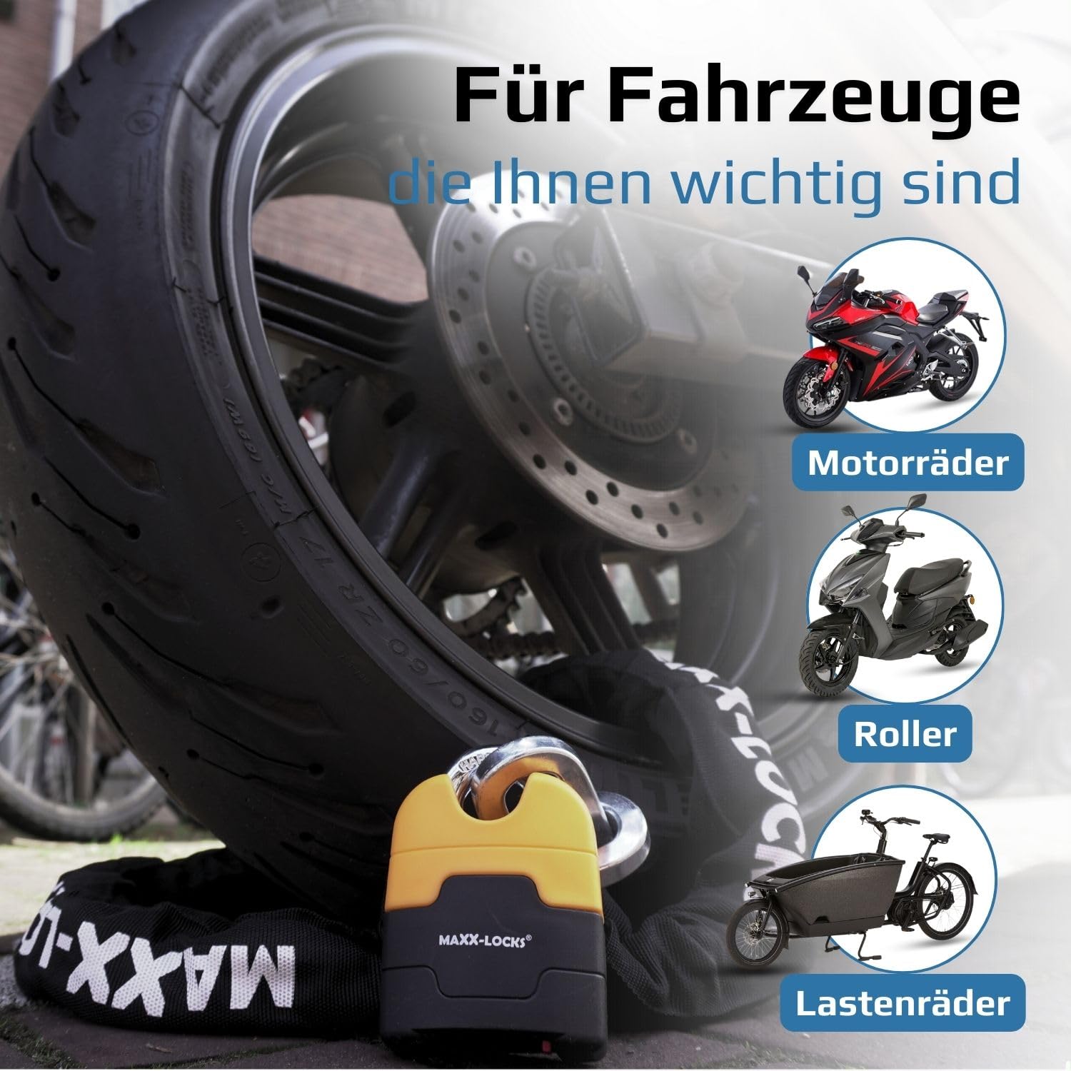 Ohura ART 4 Motorradschloss – Kettenschloss 12 mm Gehärtete Stahlglieder – Schloss Hohe Sicherheit mit ART-Zertifikat – Diebstahlschutz für Motorrad & Roller - 150 cm | Kettenschloss mit 12 mm dicken Schaltern - Art zugelassenes Schloss für Motorrad und R
