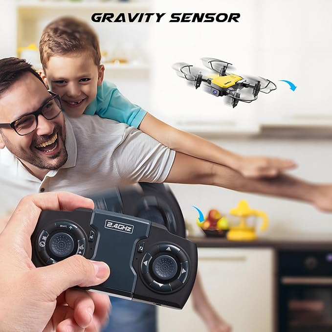 SIMREX X300C Mini Drone with Camera 720P HD, RC Quadcopter Foldable, Altitude Hold, 3D Flip, Headless Mode, Gravity Control and 2 Batteries, Yellow