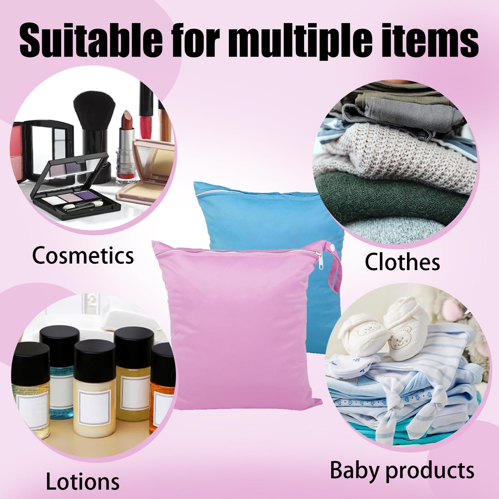 2 Pièces Sac Linge Sale, Sac Etanche 28 × 30 cm, Wetbag étanche à l'eau, Sacs étanches Réutilisable pour Produits pour Bébé Sports Natation Vacances à la Plage Salle de Sport (Bleu et Rose) | Sac à Couches Lavable avec Poignée et Fermeture Éclair pour Mai