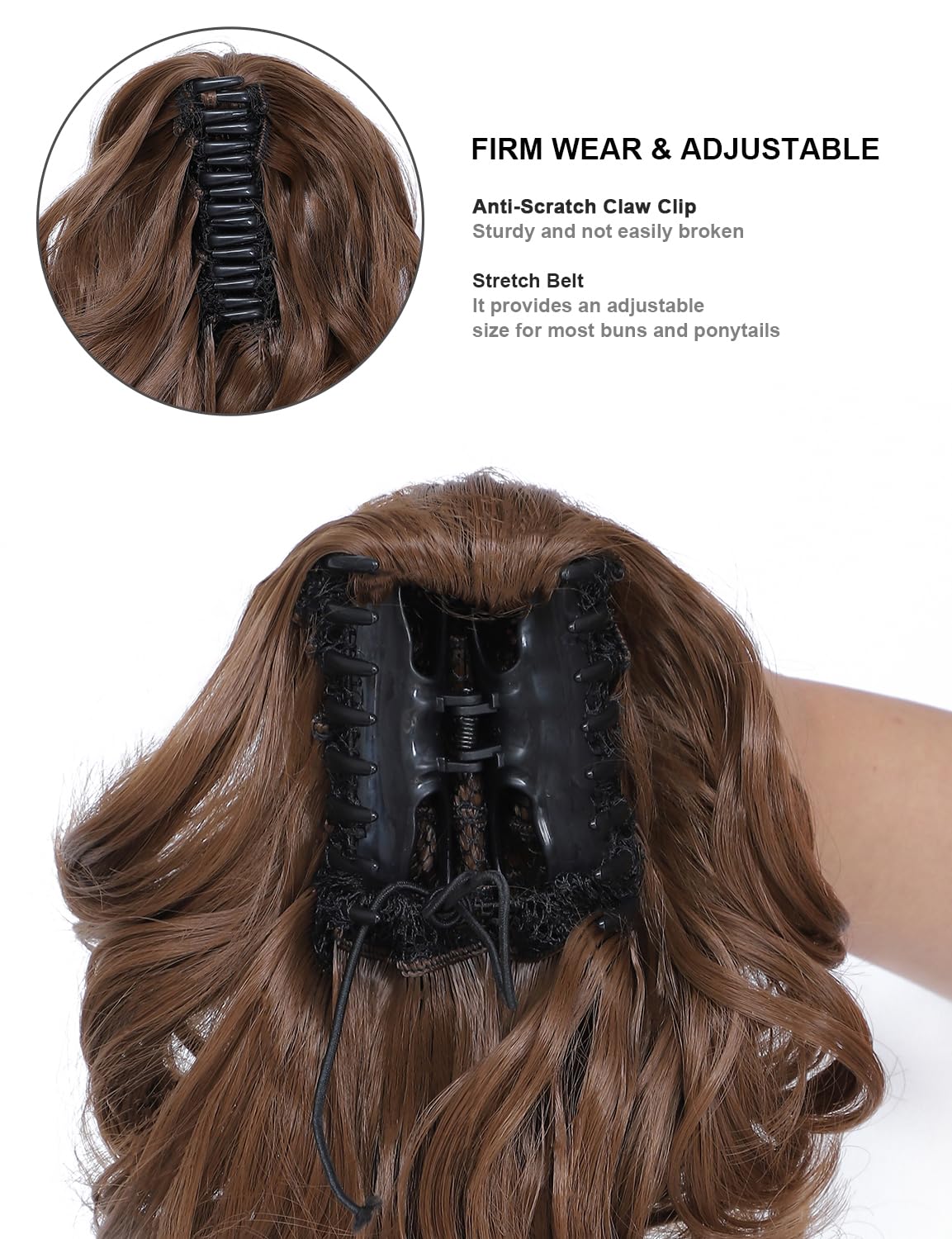 BUYOGET Ponytail Extension Long Curly Wavy Claw Jaw Clip in Synthetic Hairpiece Pony Tail Tale 16 Inches Light Brown - Image 3