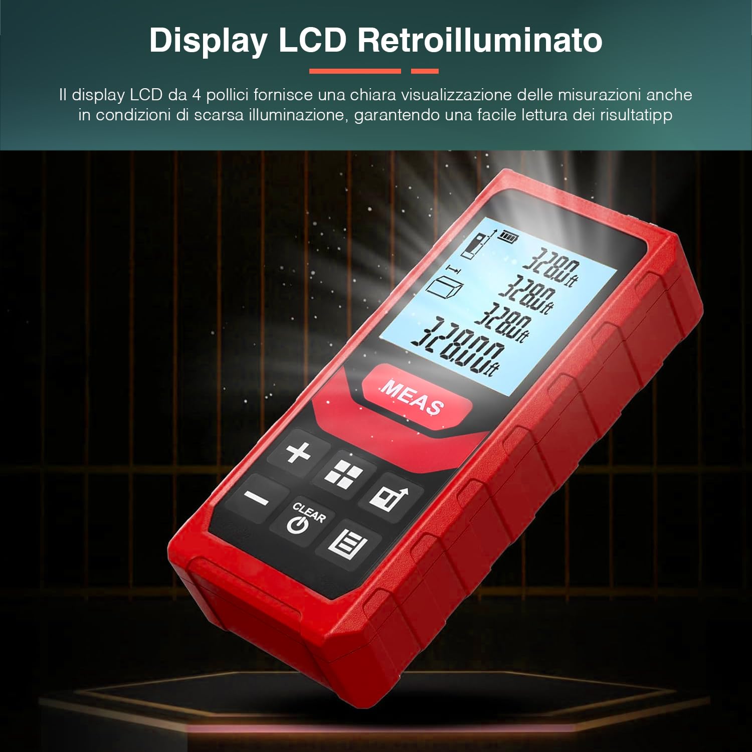 Telemetro Laser Professionale - Misuratore Laser Portatile con Schermo LCD da 4 a 50m - Misurazione Continua Area e Volume, con Memoria 50 Misure