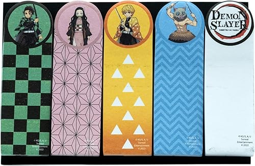 Demon Slayer - Juego de 5 pestañas adhesivas de retratos de personajes, marcadores de páginas de libros, papel de papelería de notas de trabajo,