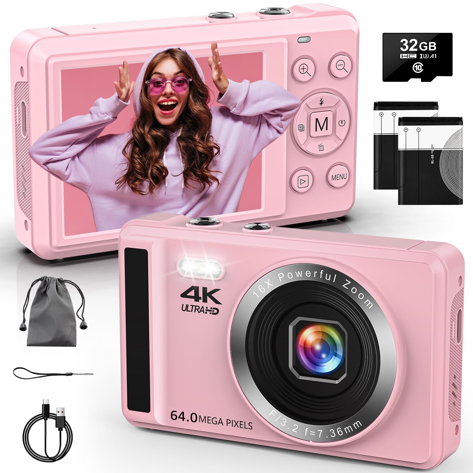 Fotocamera Digitale 4K 64MP Vintage, Con Messa A Fuoco Automatica, Zoom 28x, Hotspot Wi-Fi, MP3, Flash, Batteria 3600mAh, Per Vlogging E Viaggi