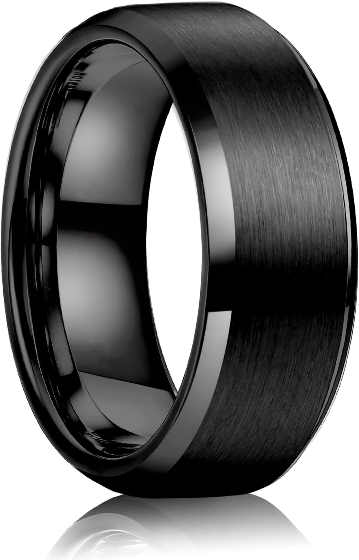 Stainless Steel Rings for Men Women 8MM Wedding Band Rings Matte Surface - Beveled Polished Edge Mens Ring Size 6-14