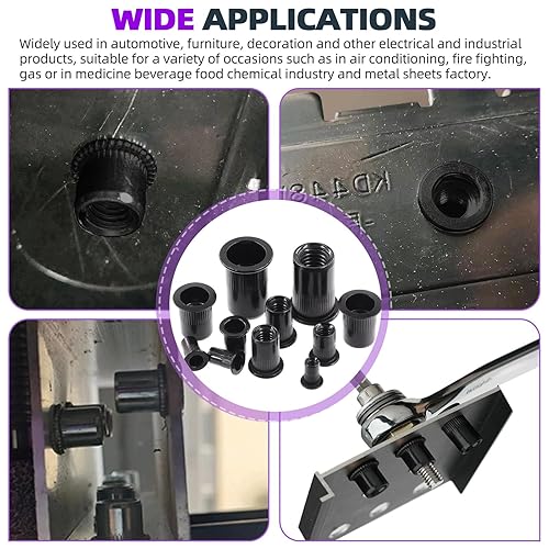 Miniatura 7 de Swpeet Kit de 30 tuercas remachadoras de acero al carbono, SAE UNC 12-13, tuercas remachadoras de acero al carbono chapado en zinc negro, kit de