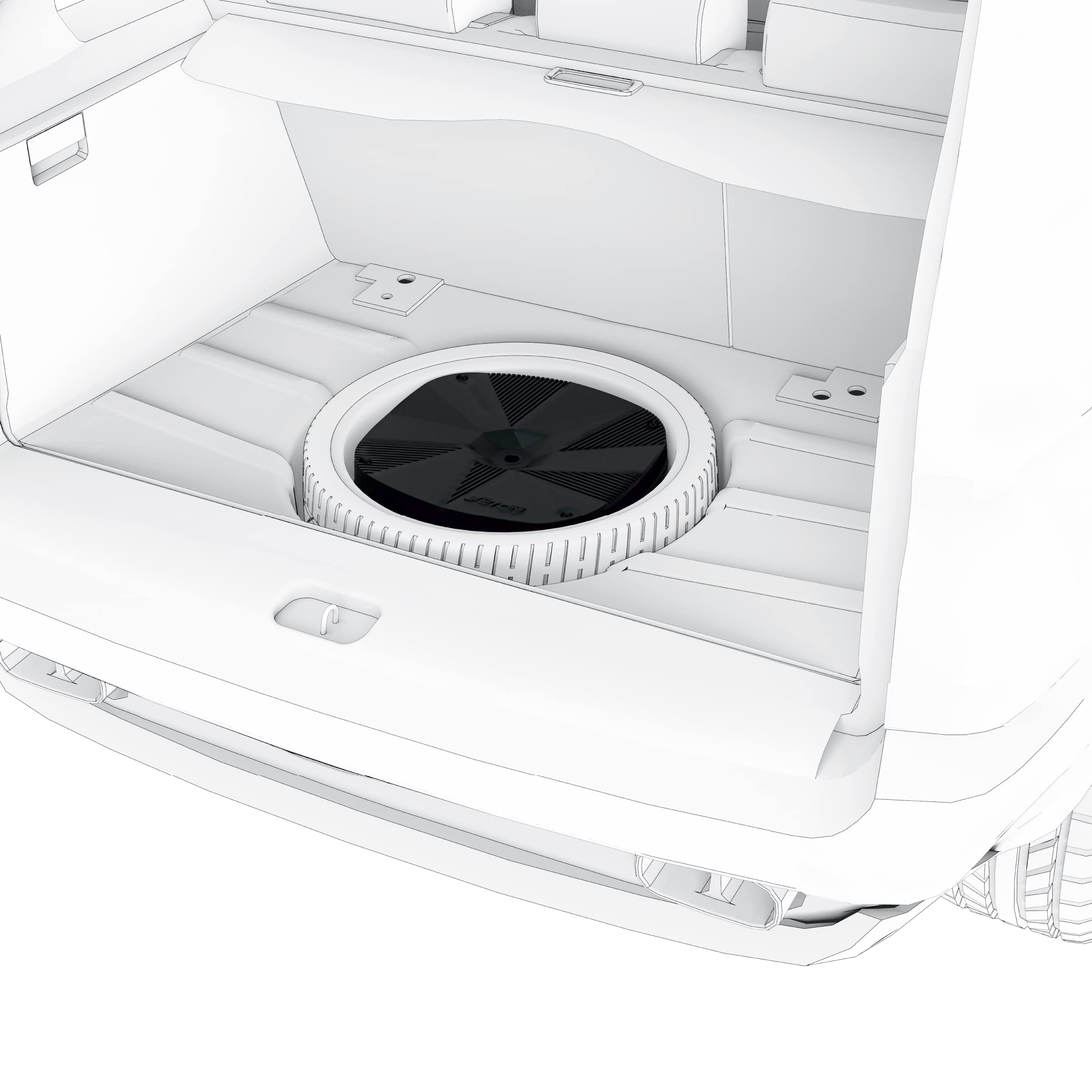 Eton Res 12 - Ruota di scorta piatta Subwoofer attivo, dotata di woofer da 30 cm/12" e amplificatore da 500 Watt, installazione Plug & Play anche nella ruota di scorta