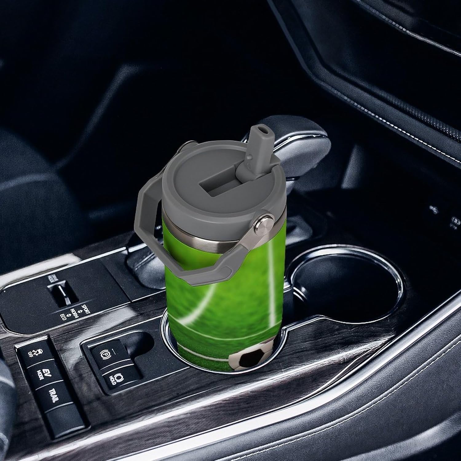 30oz Insulated Tumblers with Top Handle, Stainless Steel Green Grass Field Soccer Playground The Ball Car Cup with Straw for Gift, Leak-Proof Double Wall Vacuum Travel Mug, Personalized Water Bottles