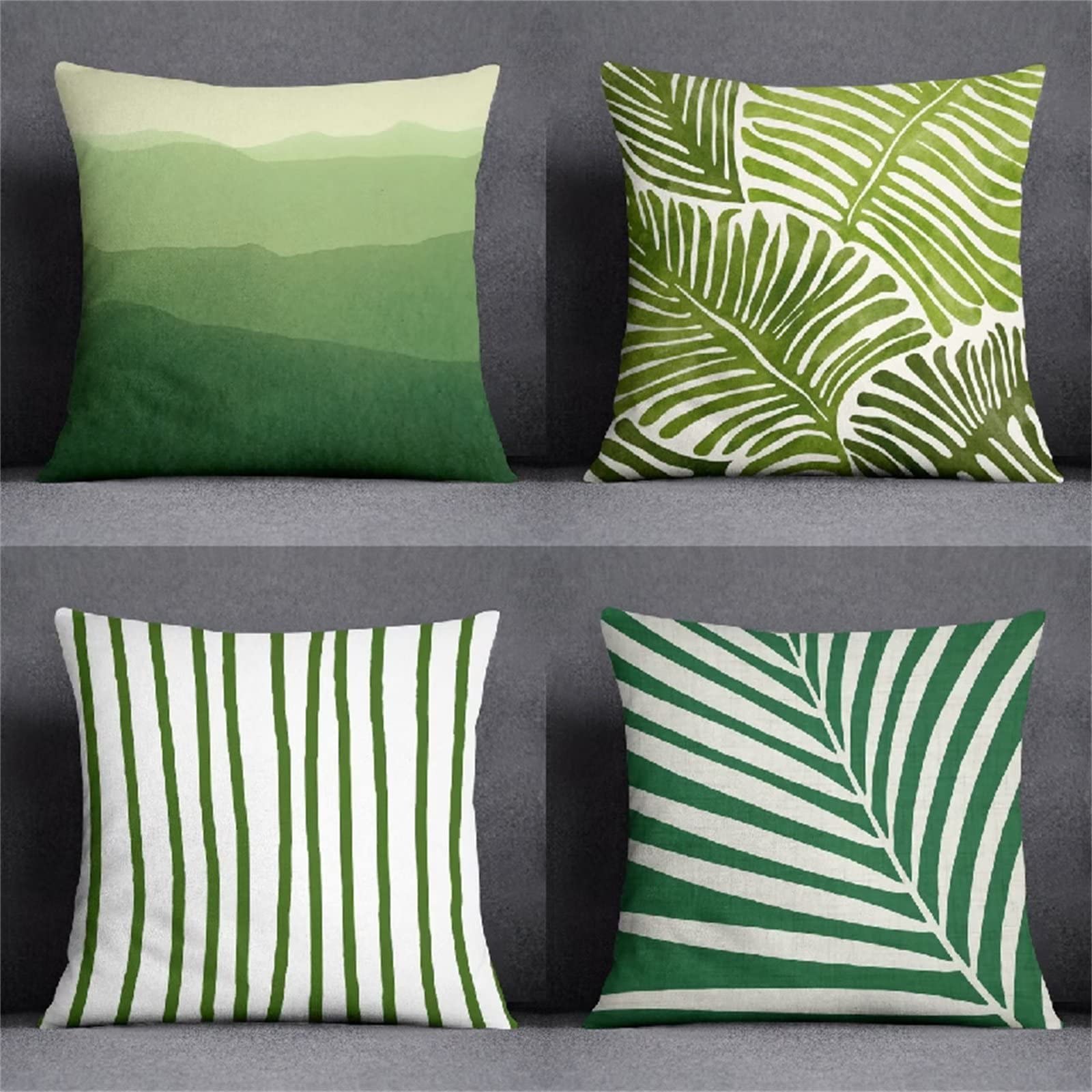 Cojines 55x55cm Rayas Verdes Cojines Decorativos para Sofa Moderna Decorativa Cojín Juego de 4 para Decoración Hogar Linen Almohadas cuadradas Funda de Cojín D-4231